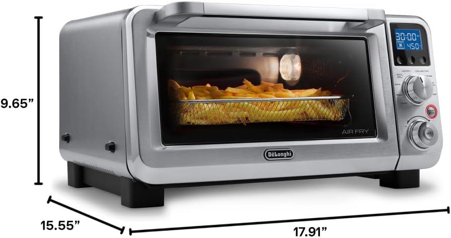 imageDeLonghi 10in1 Digital AirFryer 24L True Convection Toaster Oven with Internal Light Grills Broils Bakes Roasts Reheats Preset for Cookie ampamp Pizza 1800Watts Stainless Steel14L