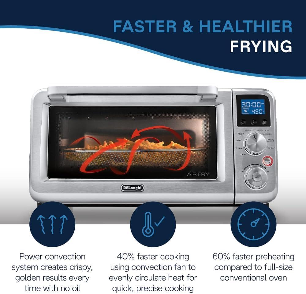 imageDeLonghi 10in1 Digital AirFryer 24L True Convection Toaster Oven with Internal Light Grills Broils Bakes Roasts Reheats Preset for Cookie ampamp Pizza 1800Watts Stainless Steel14L