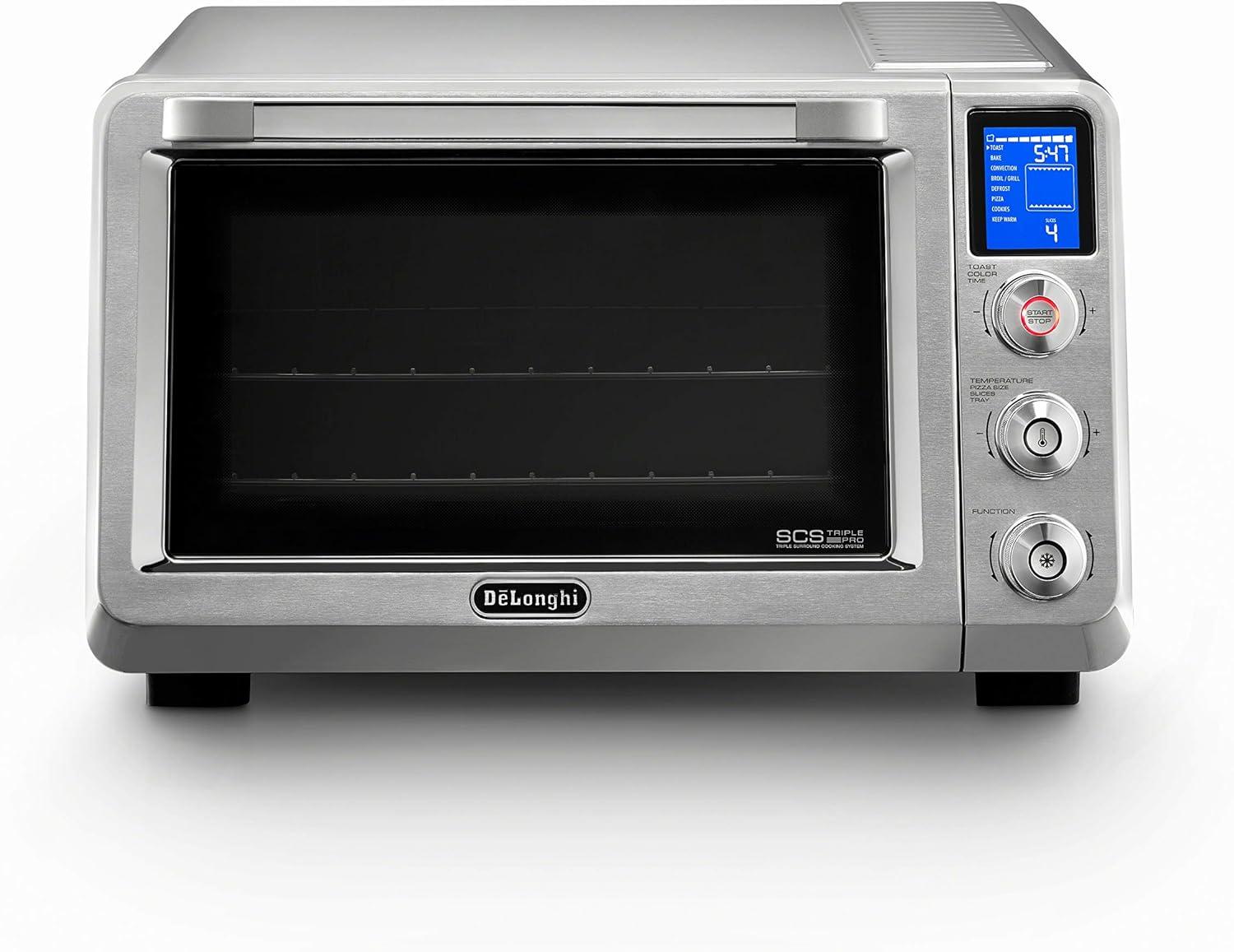 imageDeLonghi 10in1 Digital AirFryer 24L True Convection Toaster Oven with Internal Light Grills Broils Bakes Roasts Reheats Preset for Cookie ampamp Pizza 1800Watts Stainless Steel24L