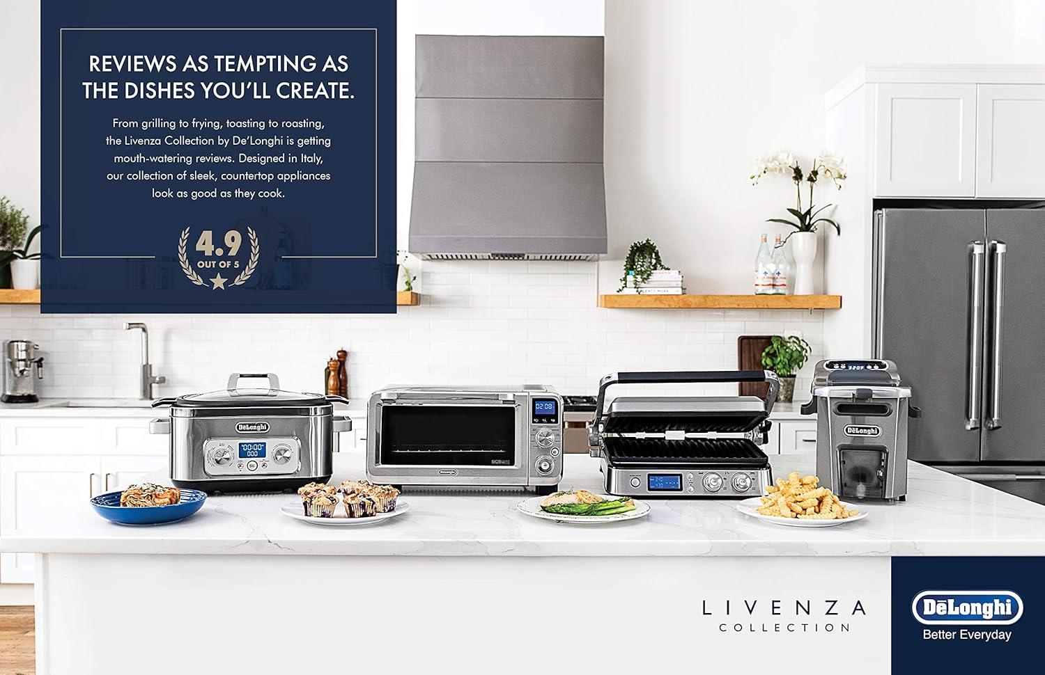imageDeLonghi 10in1 Digital AirFryer 24L True Convection Toaster Oven with Internal Light Grills Broils Bakes Roasts Reheats Preset for Cookie ampamp Pizza 1800Watts Stainless Steel24L