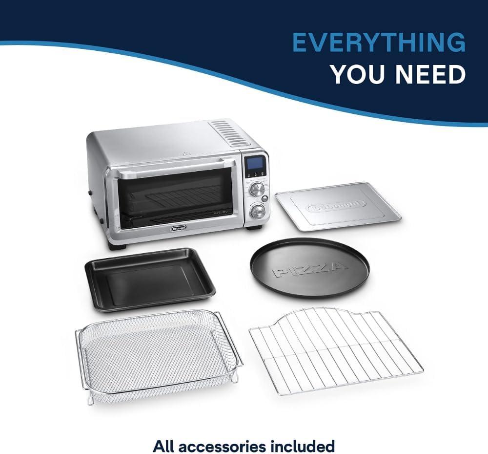 imageDeLonghi 10in1 Digital AirFryer 24L True Convection Toaster Oven with Internal Light Grills Broils Bakes Roasts Reheats Preset for Cookie ampamp Pizza 1800Watts Stainless Steel14L
