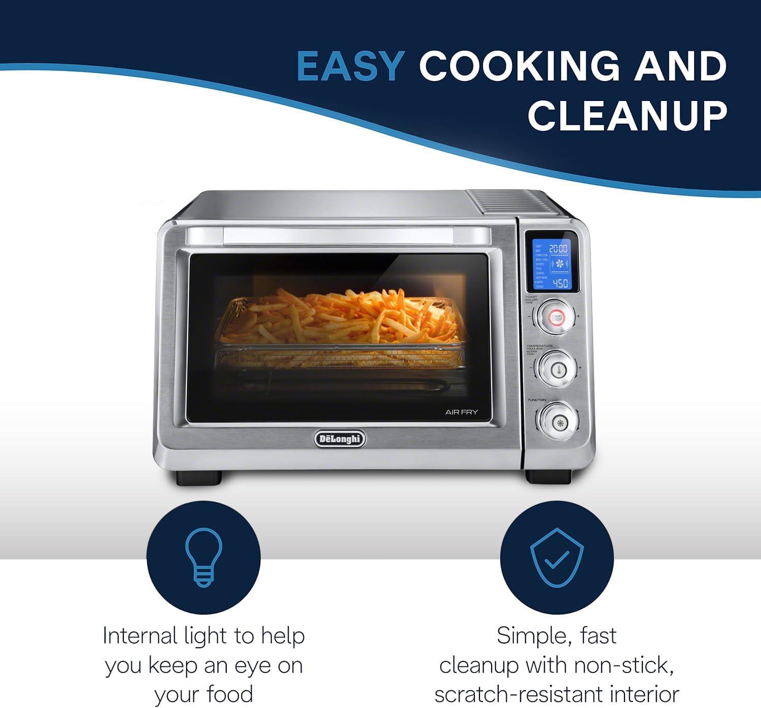 imageDeLonghi 10in1 Digital AirFryer 24L True Convection Toaster Oven with Internal Light Grills Broils Bakes Roasts Reheats Preset for Cookie ampamp Pizza 1800Watts Stainless Steel24L