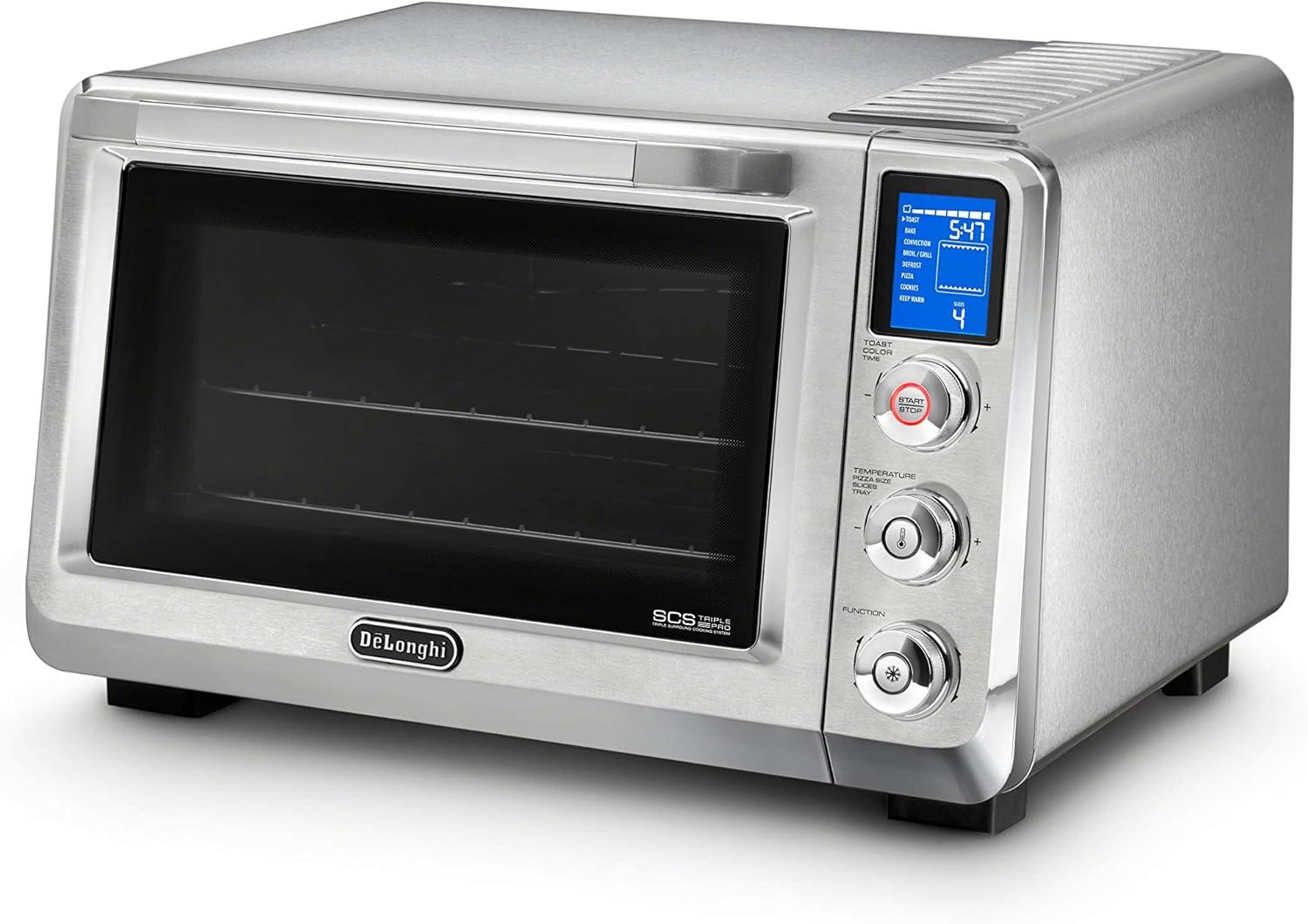 imageDeLonghi 10in1 Digital AirFryer 24L True Convection Toaster Oven with Internal Light Grills Broils Bakes Roasts Reheats Preset for Cookie ampamp Pizza 1800Watts Stainless Steel24L