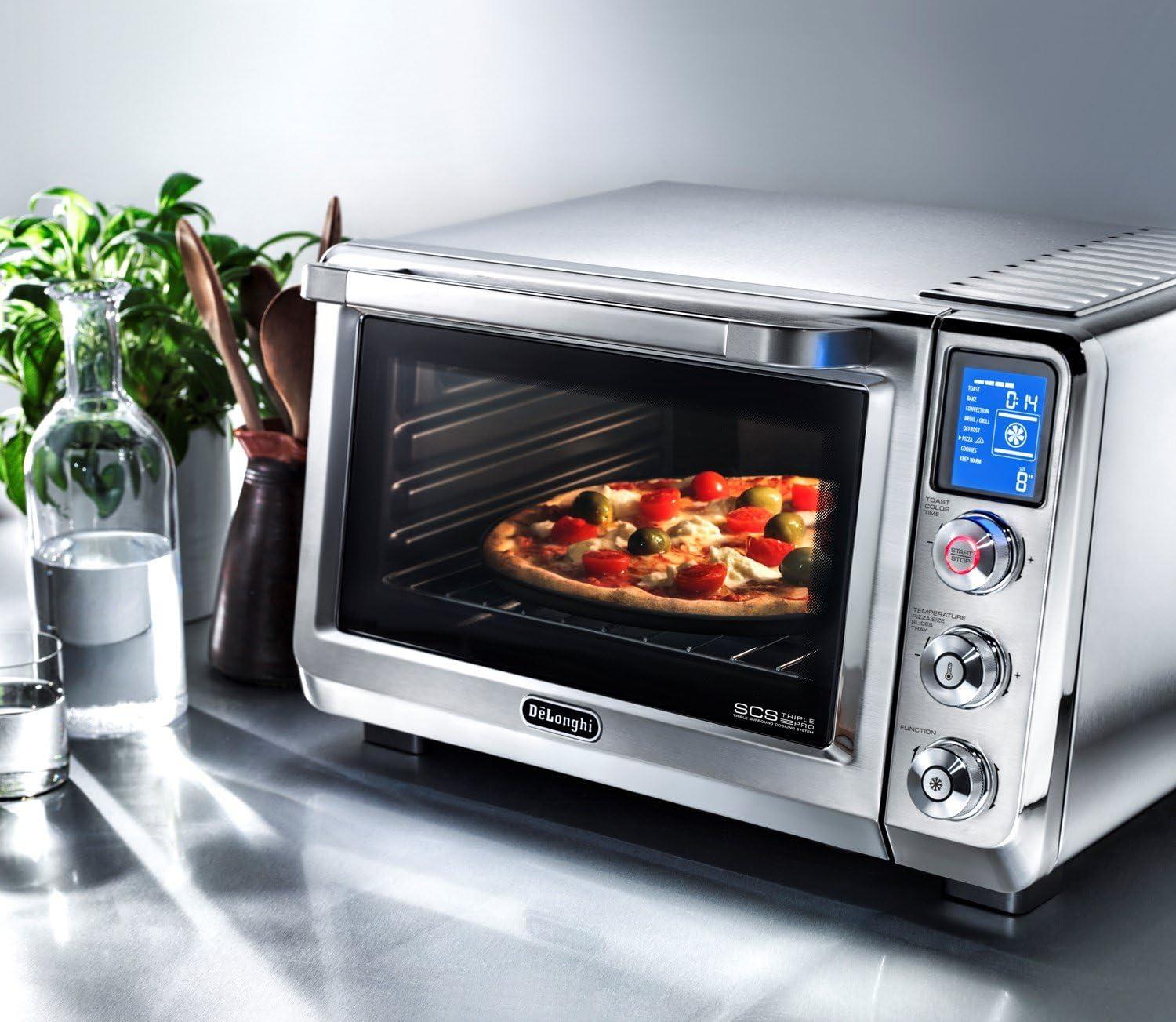 imageDeLonghi 10in1 Digital AirFryer 24L True Convection Toaster Oven with Internal Light Grills Broils Bakes Roasts Reheats Preset for Cookie ampamp Pizza 1800Watts Stainless Steel24L