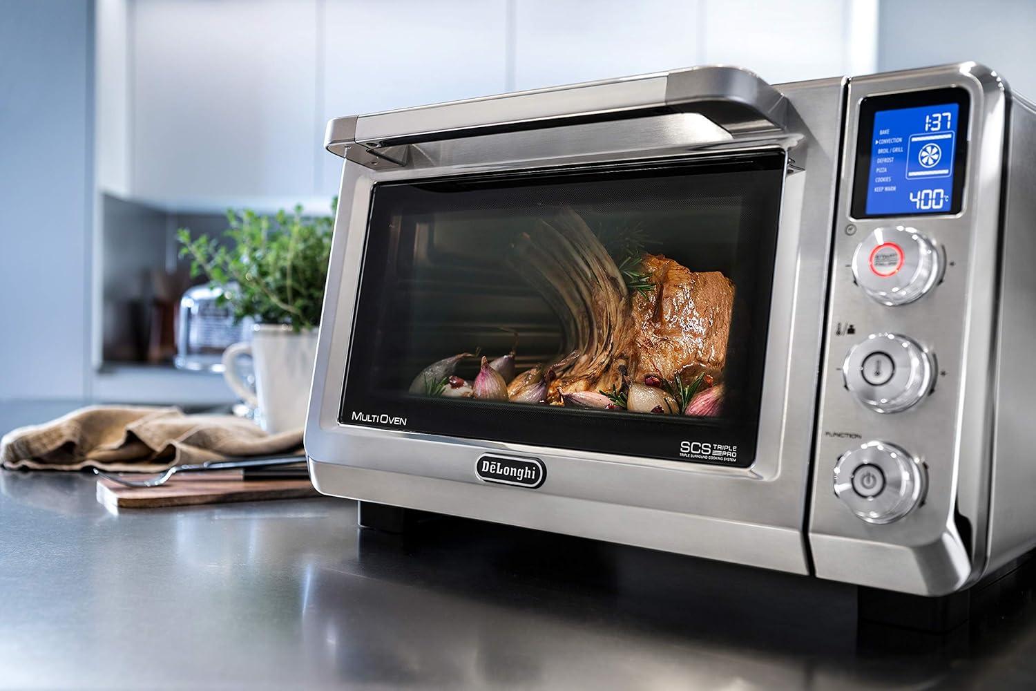 imageDeLonghi 10in1 Digital AirFryer 24L True Convection Toaster Oven with Internal Light Grills Broils Bakes Roasts Reheats Preset for Cookie ampamp Pizza 1800Watts Stainless Steel24L