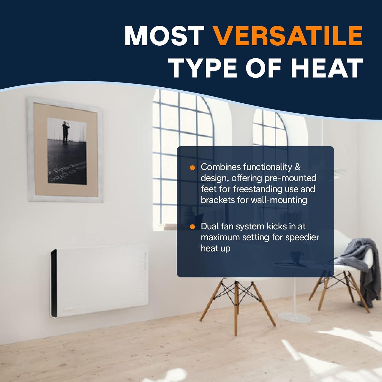 imageDeLonghi Convection Panel Heater Full Room Quiet 1500W portable electric heater is freestandingeasily wall mounted Energy Saving quick heat distribution timer white HCX9115EWhite