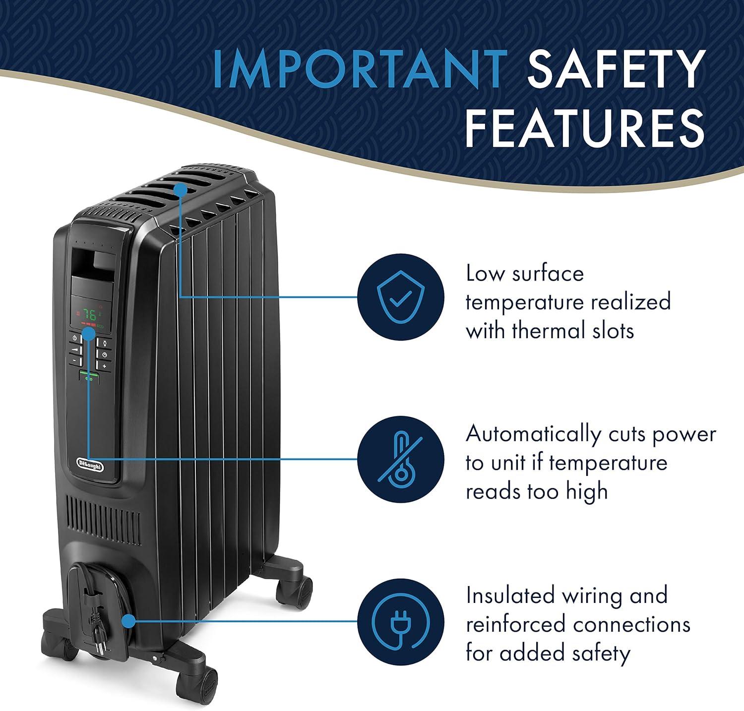 imageDeLonghi Dragon Digital Oil Filled Radiator Heater 1500W Electric Space Heater for indoor use programmable timer Energy Saving full room heater with safety features TRD40615EBlack