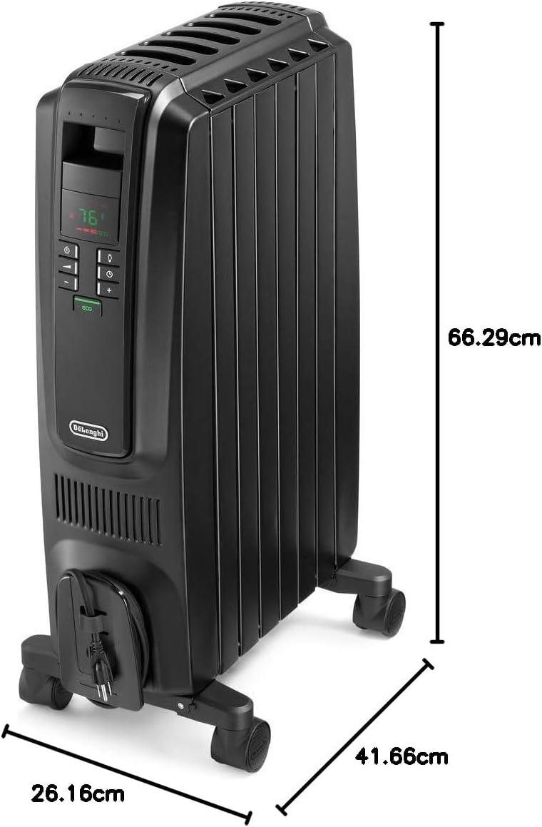 imageDeLonghi Dragon Digital Oil Filled Radiator Heater 1500W Electric Space Heater for indoor use programmable timer Energy Saving full room heater with safety features TRD40615EBlack