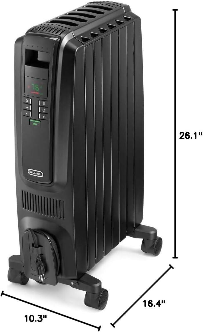 imageDeLonghi Dragon Digital Oil Filled Radiator Heater 1500W Electric Space Heater for indoor use programmable timer Energy Saving full room heater with safety features TRD40615EBlack
