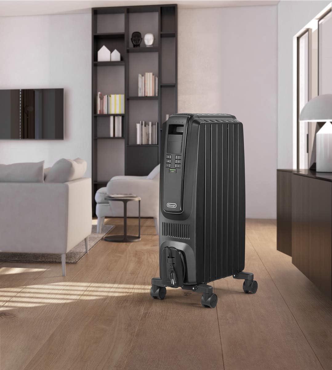 imageDeLonghi Dragon Digital Oil Filled Radiator Heater 1500W Electric Space Heater for indoor use programmable timer Energy Saving full room heater with safety features TRD40615EBlack