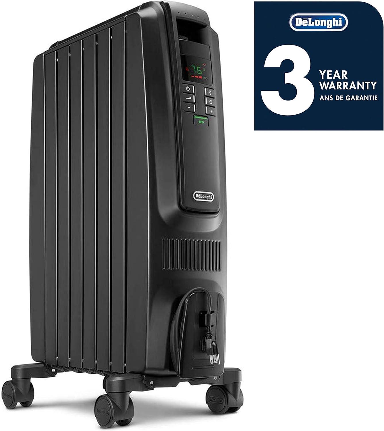 imageDeLonghi Dragon Digital Oil Filled Radiator Heater 1500W Electric Space Heater for indoor use programmable timer Energy Saving full room heater with safety features TRD40615EBlack