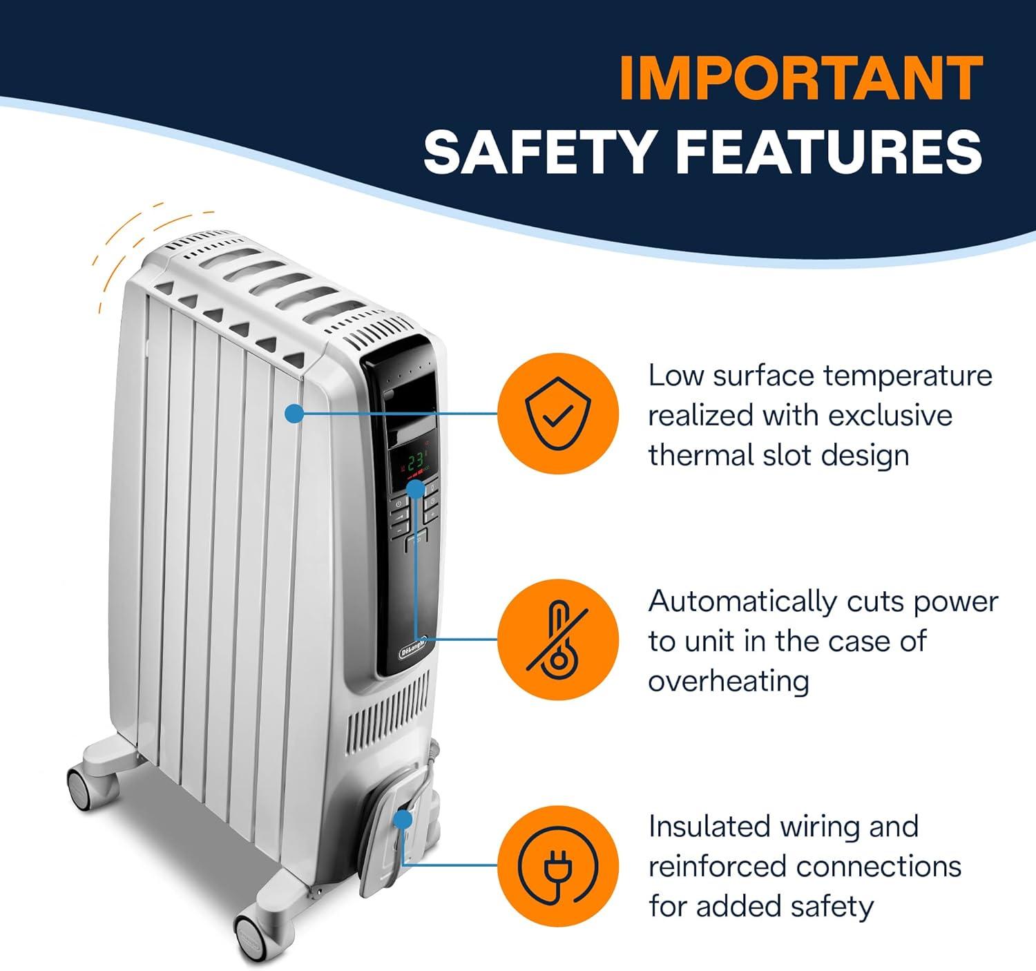 imageDeLonghi Dragon Digital Oil Filled Radiator Heater 1500W Electric Space Heater for indoor use programmable timer Energy Saving full room heater with safety features TRD40615EWhite