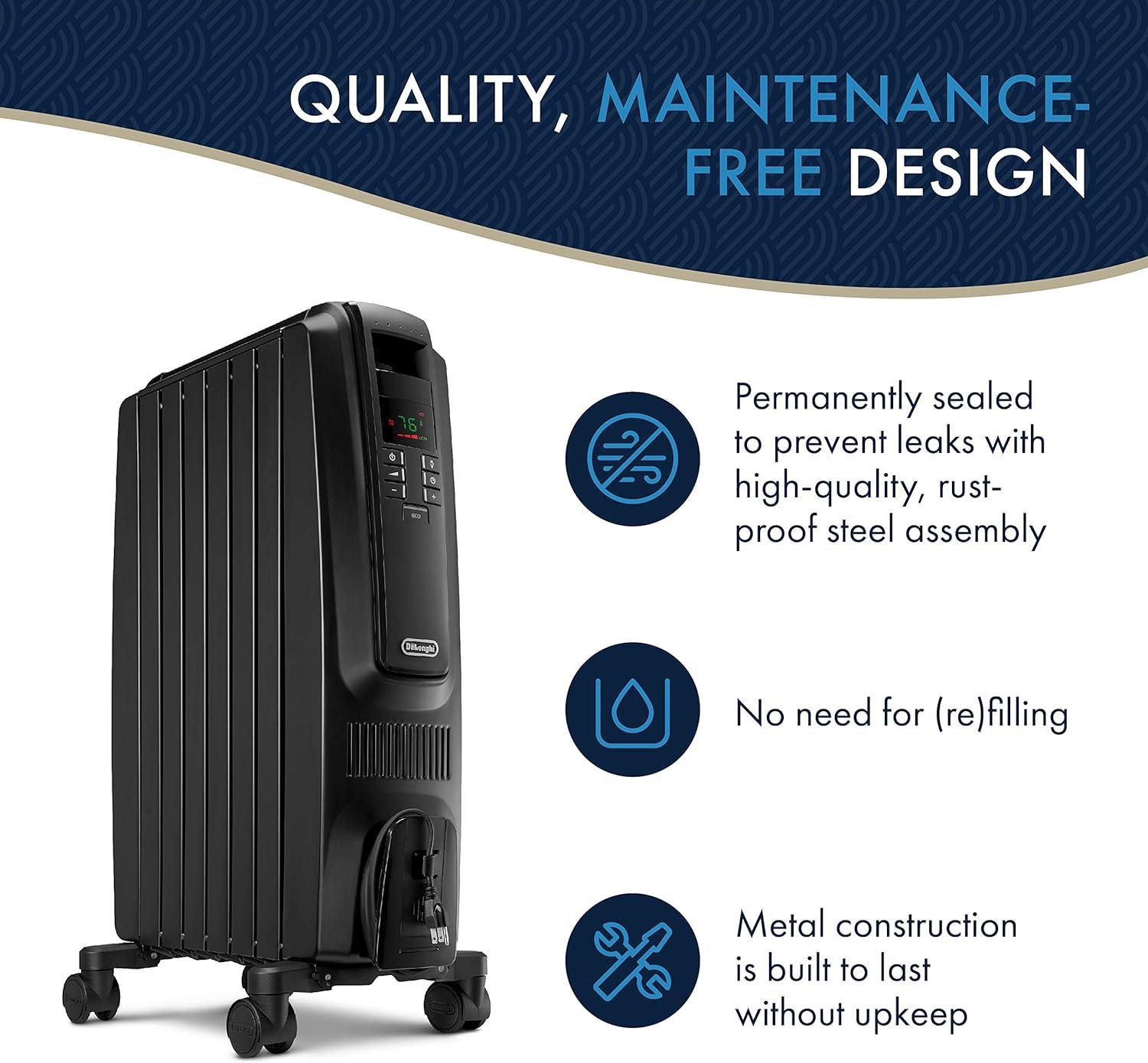 imageDeLonghi Dragon Digital Oil Filled Radiator Heater 1500W Electric Space Heater for indoor use programmable timer Energy Saving full room heater with safety features TRD40615EBlack