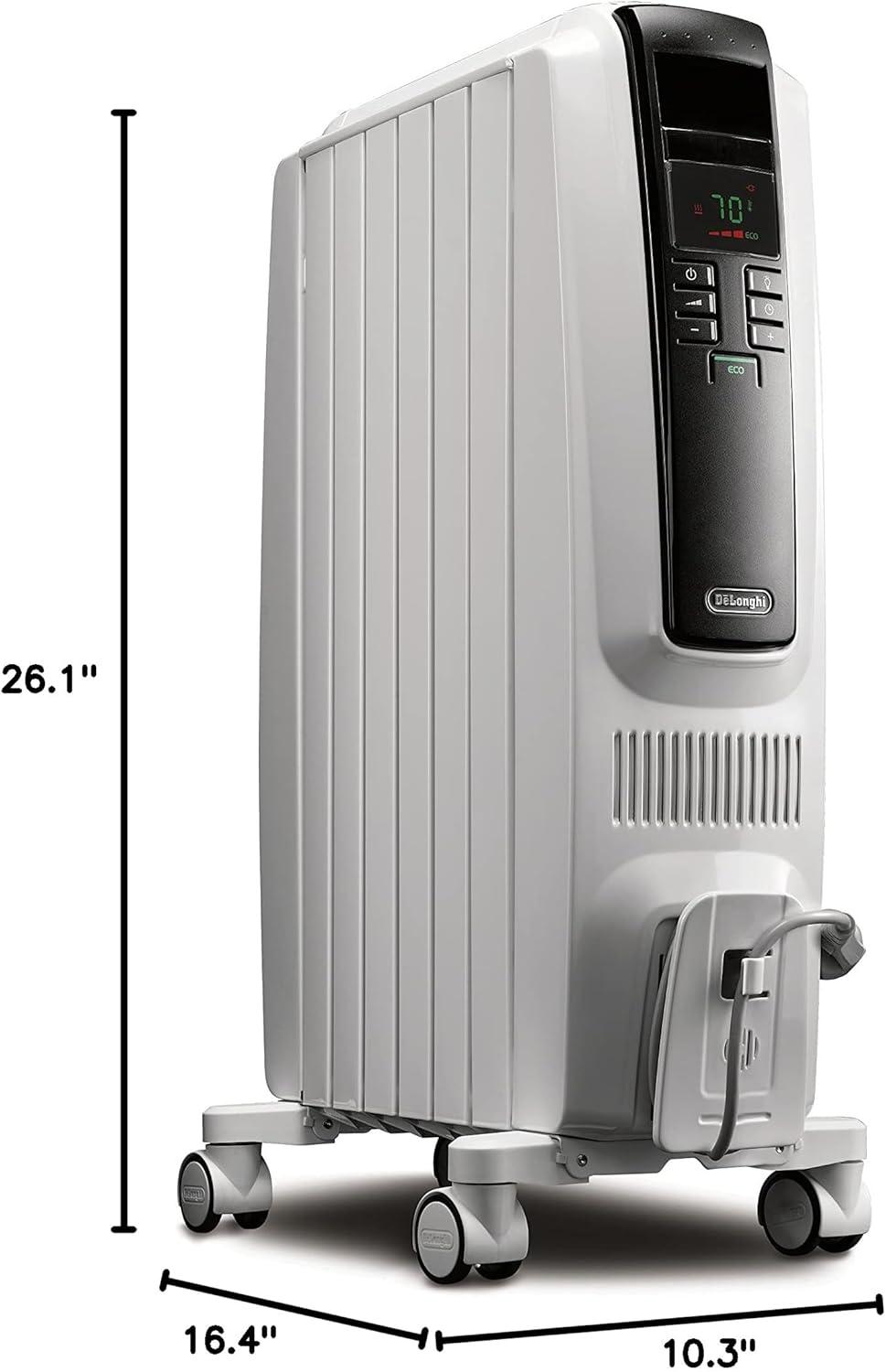 imageDeLonghi Dragon Digital Oil Filled Radiator Heater 1500W Electric Space Heater for indoor use programmable timer Energy Saving full room heater with safety features TRD40615EWhite