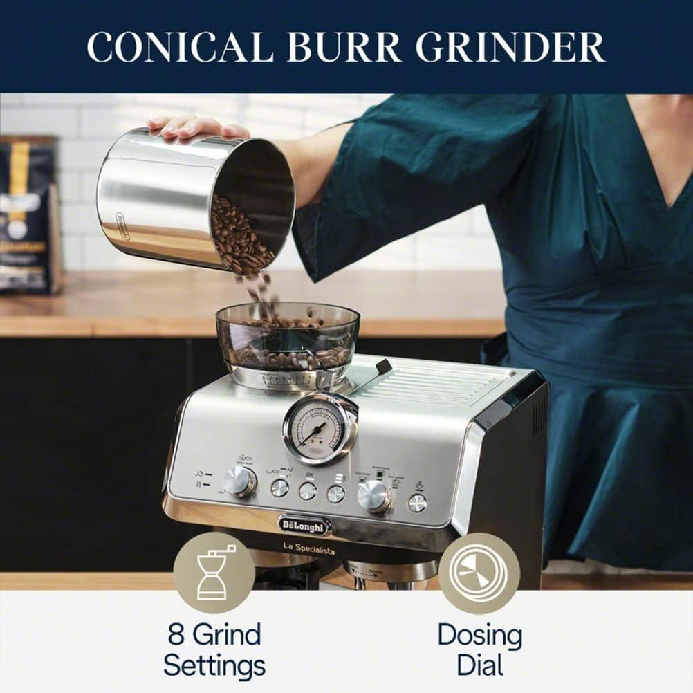 imageDeLonghi La Specialista Espresso Machine with Grinder Milk Frother 1450W Barista Kit Bean to Cup Coffee ampamp Cappuccino MakerStainless Steel BlackSpecialista