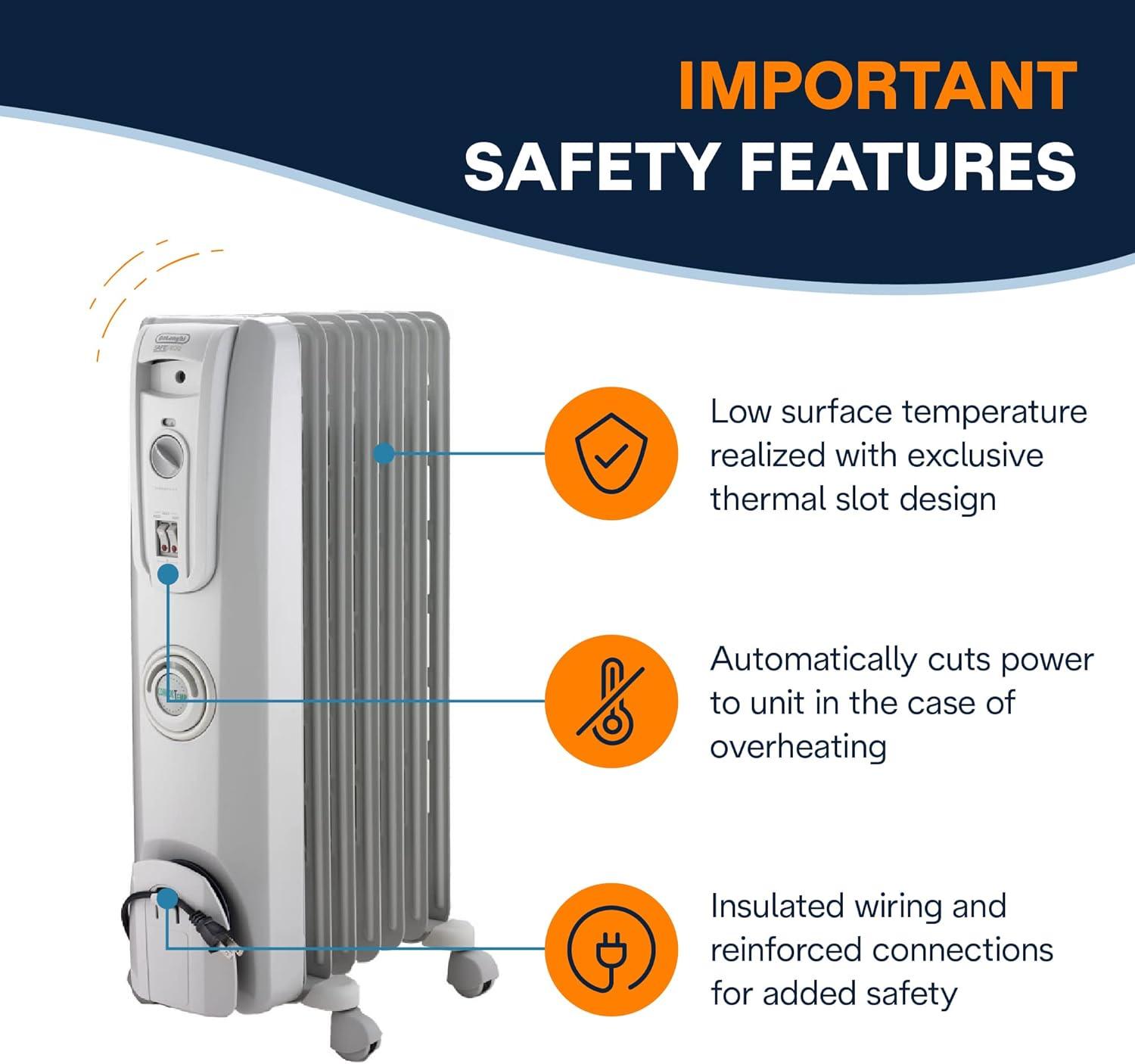 imageDeLonghi Oil filled Radiator Heater 1500W Electric Space Heater for indoor use portable room heater Energy Saving full room like office and bedroom with safety features EW7707CMWhite