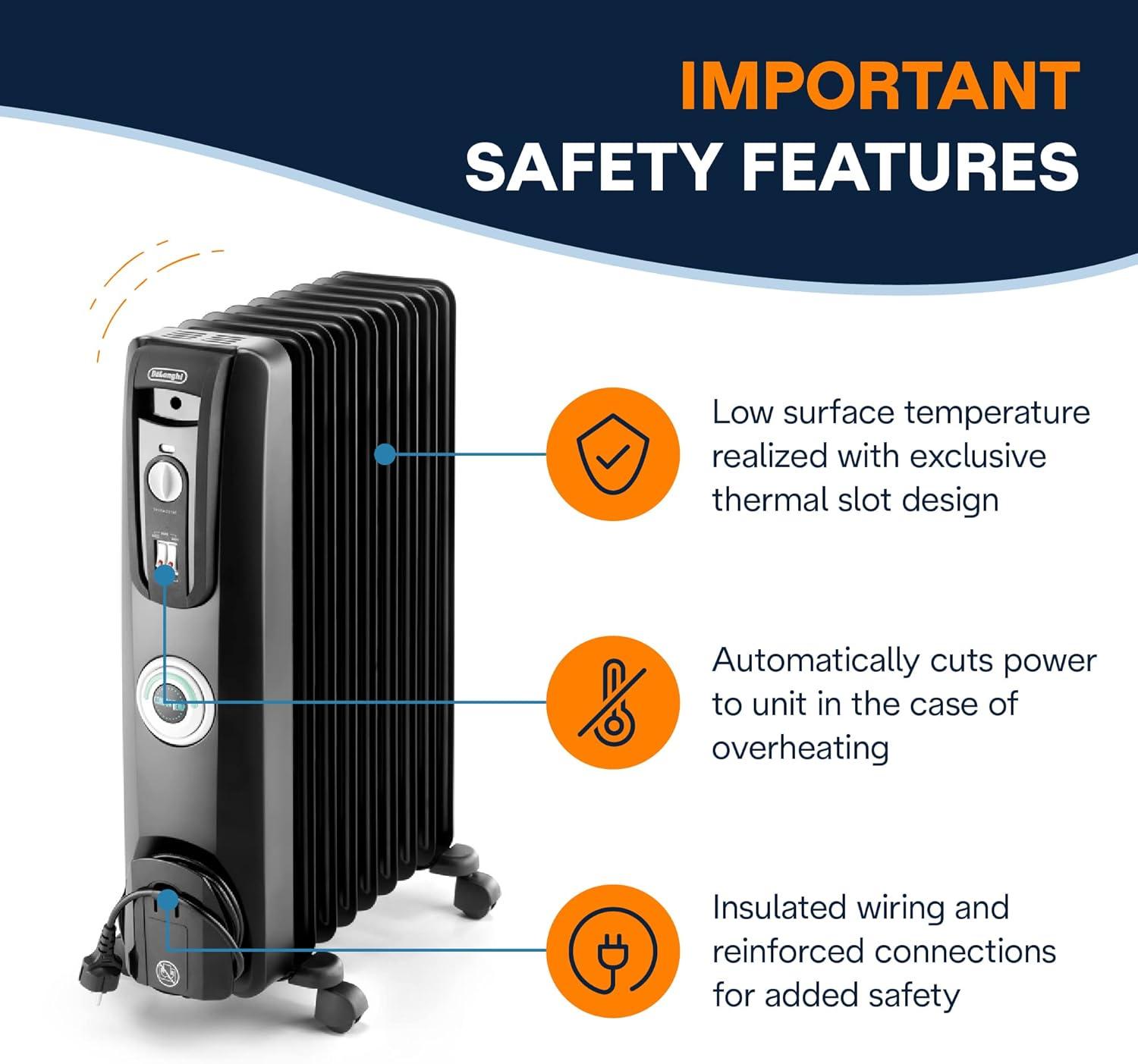 imageDeLonghi Oil filled Radiator Heater 1500W Electric Space Heater for indoor use portable room heater Energy Saving full room like office and bedroom with safety features EW7707CMBlack
