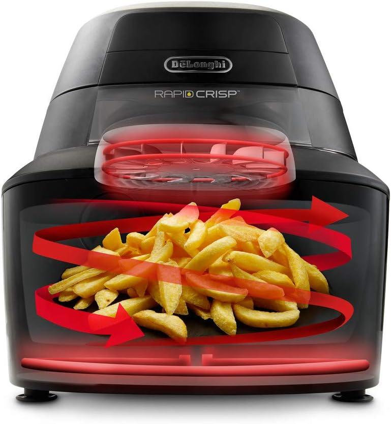 imageDeLonghi Rapid Crisp Air Fryer 5Quart 1700Watt XL Cooker Fries Crisps Roasts Bakes 5 Preset Functions Pizza Setting Up to 20 Faster Cooking Easy Clean Nonstick 360 Viewing BlackFH2133