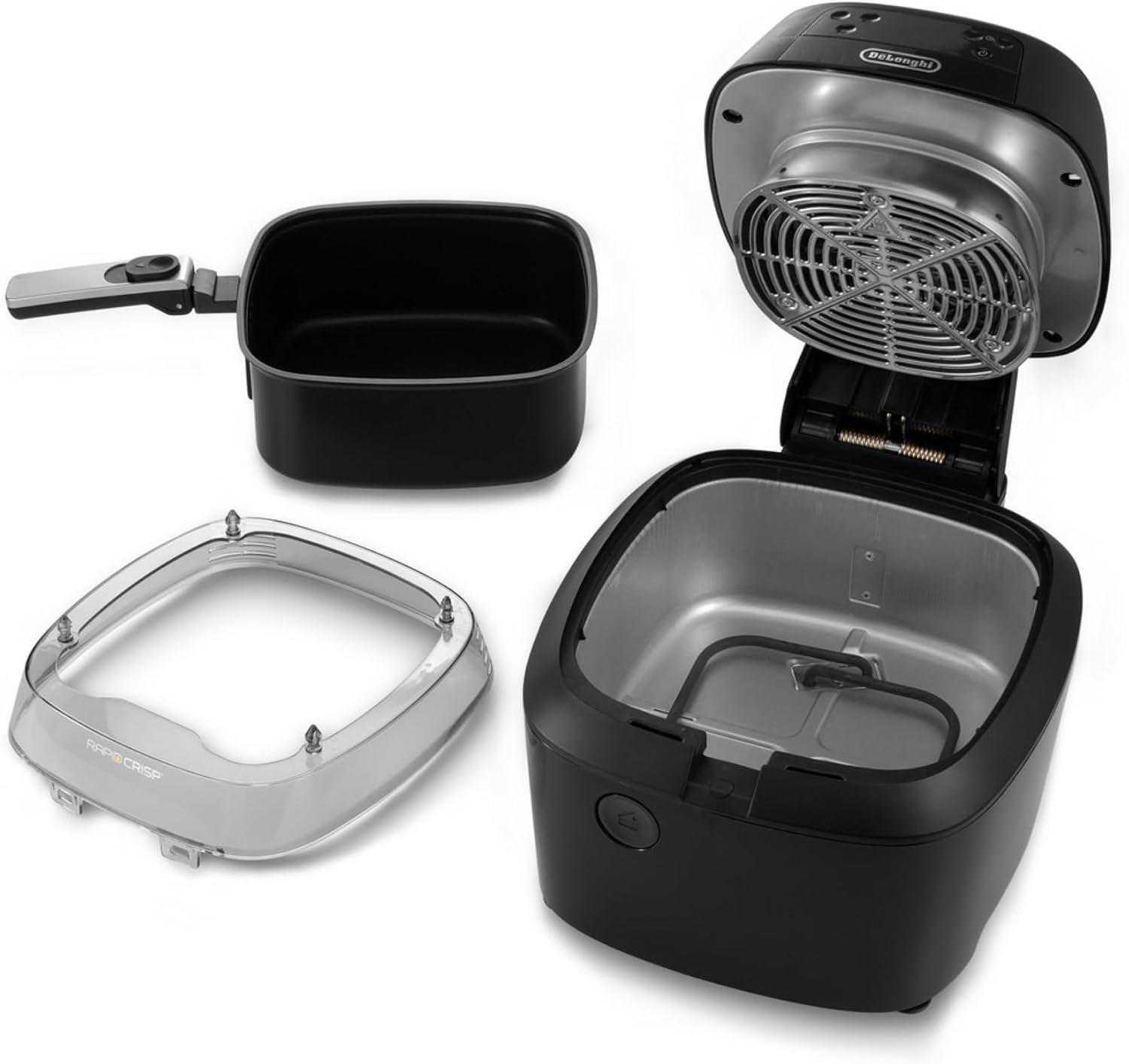 imageDeLonghi Rapid Crisp Air Fryer 5Quart 1700Watt XL Cooker Fries Crisps Roasts Bakes 5 Preset Functions Pizza Setting Up to 20 Faster Cooking Easy Clean Nonstick 360 Viewing BlackFH2394