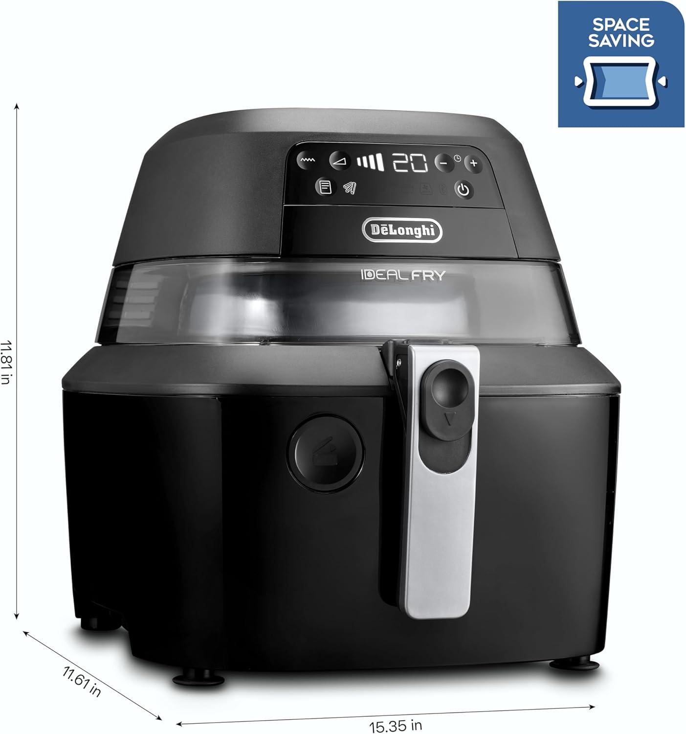 imageDeLonghi Rapid Crisp Air Fryer 5Quart 1700Watt XL Cooker Fries Crisps Roasts Bakes 5 Preset Functions Pizza Setting Up to 20 Faster Cooking Easy Clean Nonstick 360 Viewing BlackFH2394