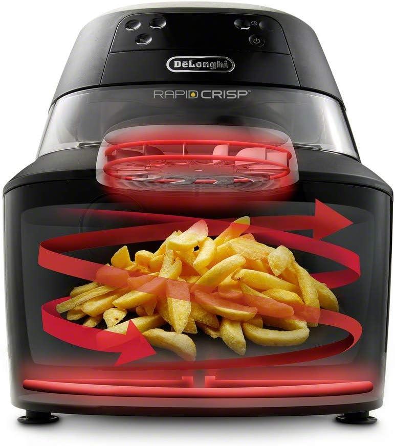 imageDeLonghi Rapid Crisp Air Fryer 5Quart 1700Watt XL Cooker Fries Crisps Roasts Bakes 5 Preset Functions Pizza Setting Up to 20 Faster Cooking Easy Clean Nonstick 360 Viewing BlackFH2394