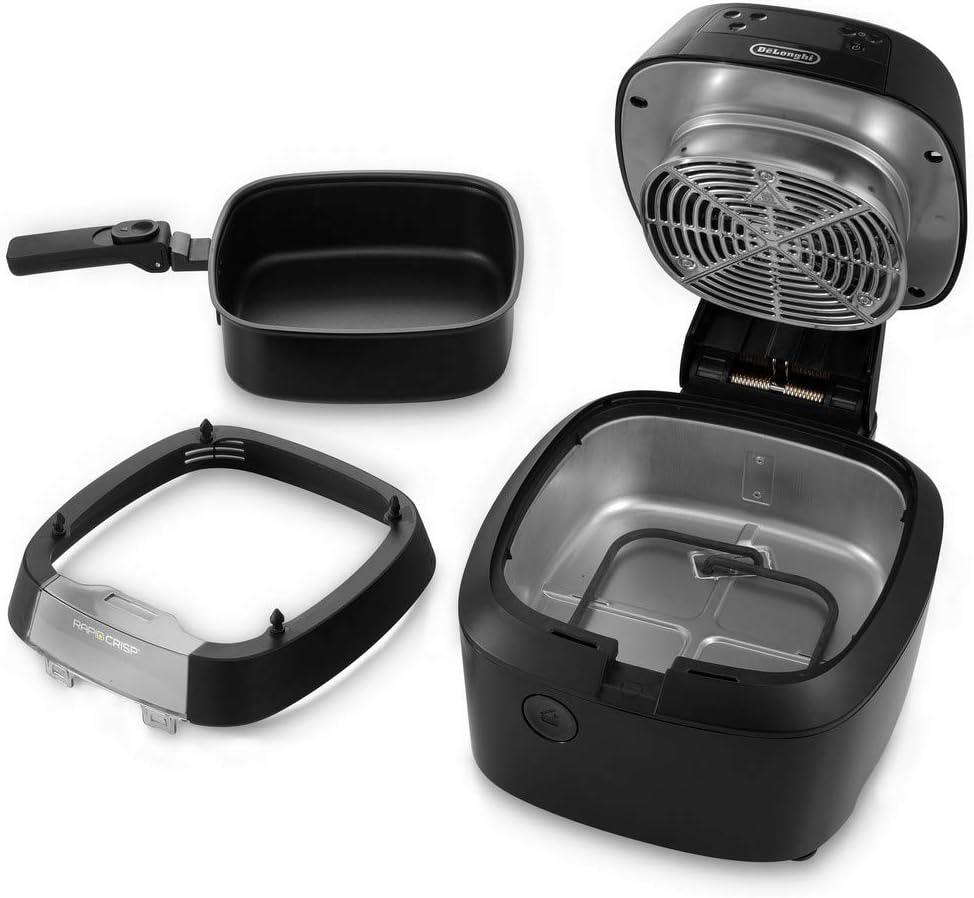 imageDeLonghi Rapid Crisp Air Fryer 5Quart 1700Watt XL Cooker Fries Crisps Roasts Bakes 5 Preset Functions Pizza Setting Up to 20 Faster Cooking Easy Clean Nonstick 360 Viewing BlackFH2133
