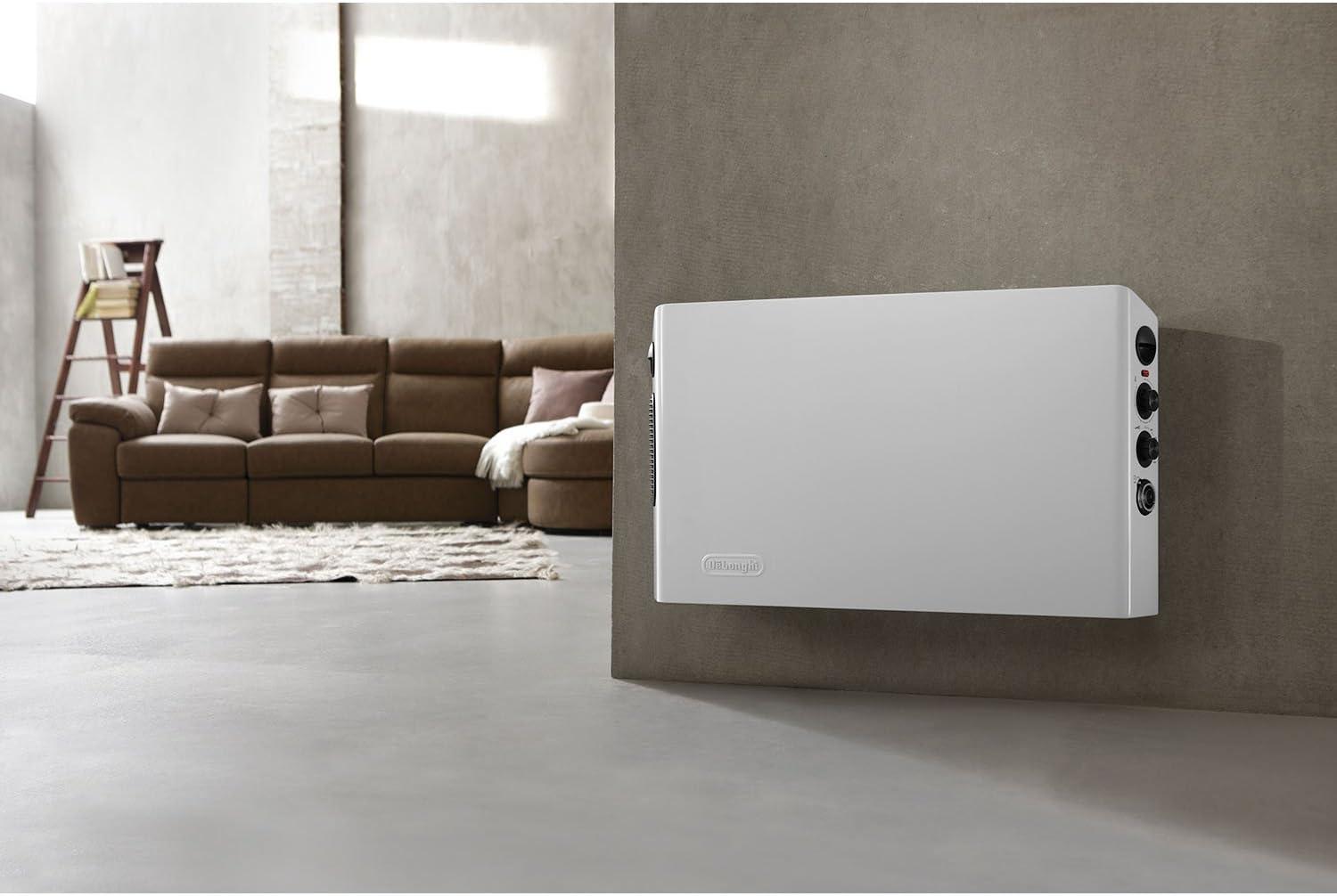 imageDeLonghi Slim Style Convection Panel Heater Full Room Quiet 1500W portable electric heaterFreestandingeasily Wall mounted quick heat distribution Thermostat Timer HSX3315FTS