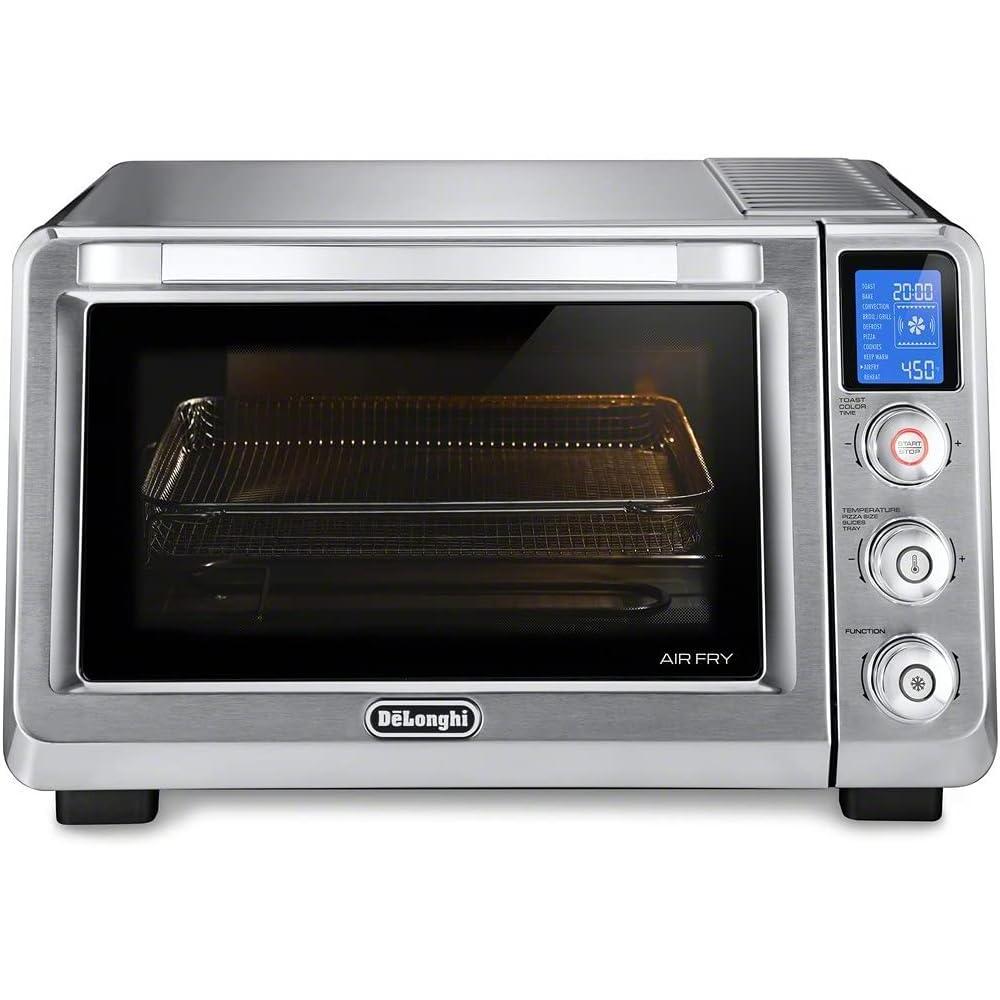 imageDeLonghi 10in1 Digital AirFryer 24L True Convection Toaster Oven with Internal Light Grills Broils Bakes Roasts Reheats Preset for Cookie ampamp Pizza 1800Watts Stainless Steel24L