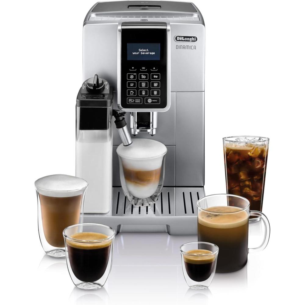 imageDeLonghi Dinamica Plus Connected Espresso ampamp Coffee Machine with Automatic Milk Frother 18 Recipes Built in Grinder App Compatible LatteCrema Technology for Ideal Milk Texture Color Touch DisplaySilver