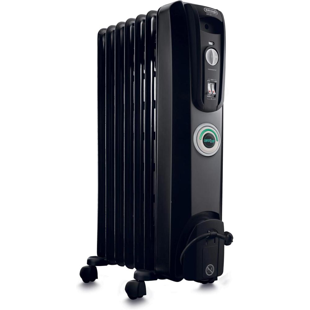 imageDeLonghi Oil filled Radiator Heater 1500W Electric Space Heater for indoor use portable room heater Energy Saving full room like office and bedroom with safety features EW7707CMBlack