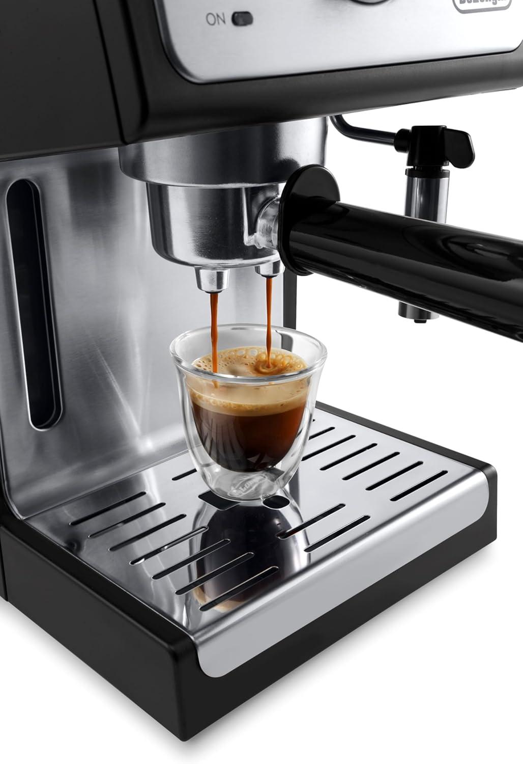 imageDeLonghi 15Bar Pump Espresso Machine with Milk Frother ampamp Temperature Control Compact Home Barista Coffee Maker for Espresso Latte Cappuccino ampamp Iced Coffee Easy to Clean DesignBlackStainless Steel