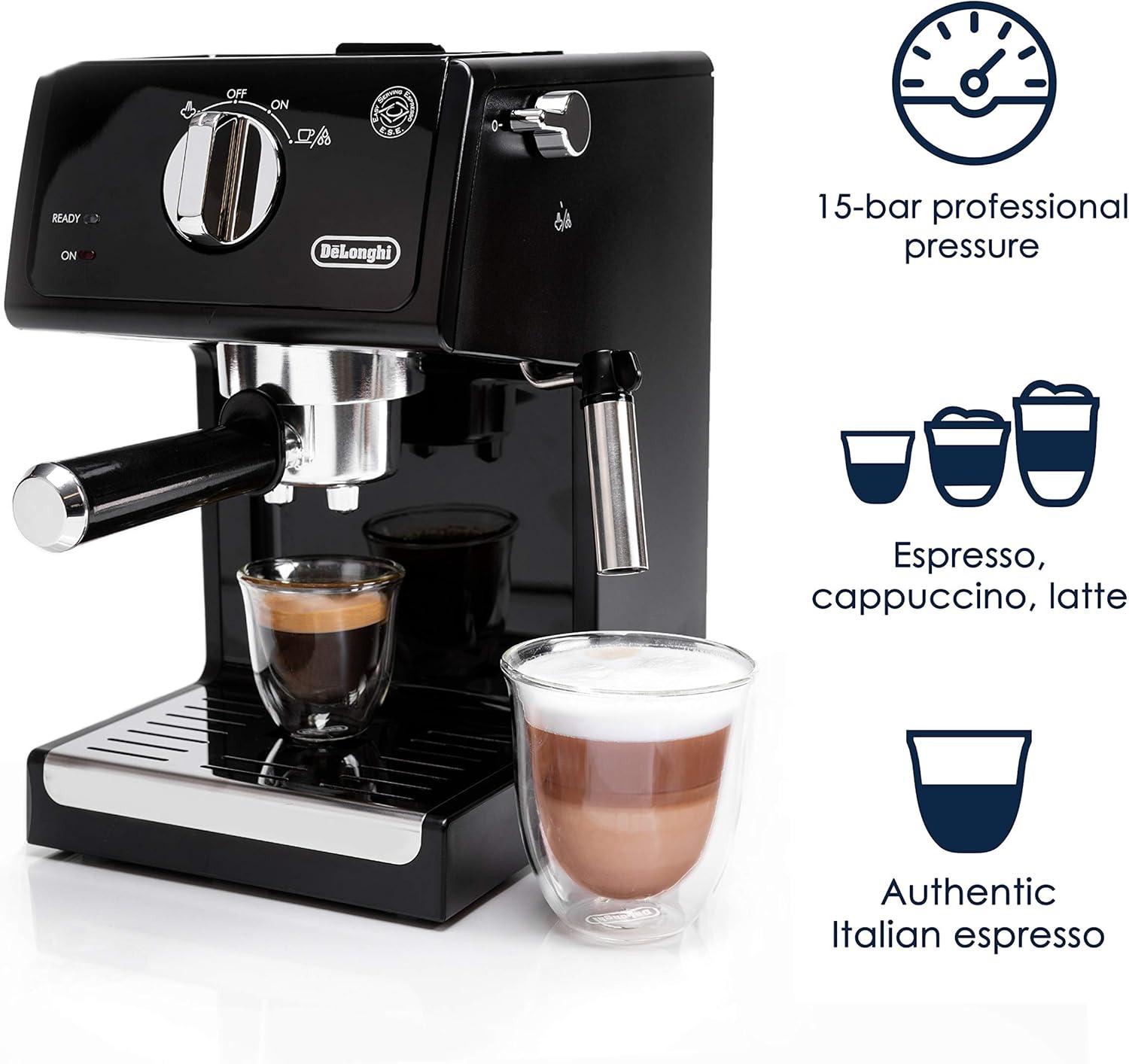 imageDeLonghi 15Bar Pump Espresso Machine with Milk Frother ampamp Temperature Control Compact Home Barista Coffee Maker for Espresso Latte Cappuccino ampamp Iced Coffee Easy to Clean DesignBlack
