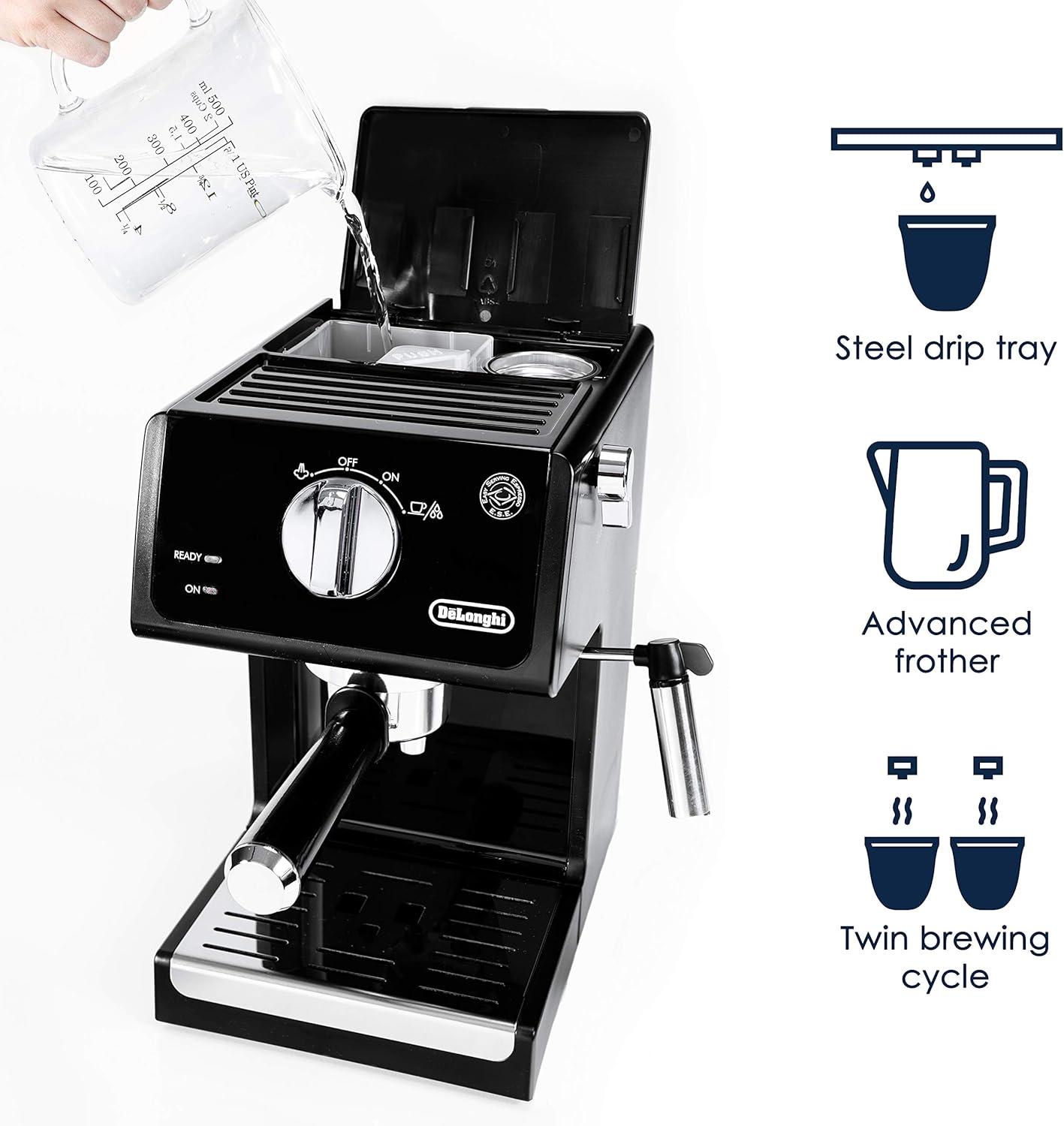 imageDeLonghi 15Bar Pump Espresso Machine with Milk Frother ampamp Temperature Control Compact Home Barista Coffee Maker for Espresso Latte Cappuccino ampamp Iced Coffee Easy to Clean DesignBlack
