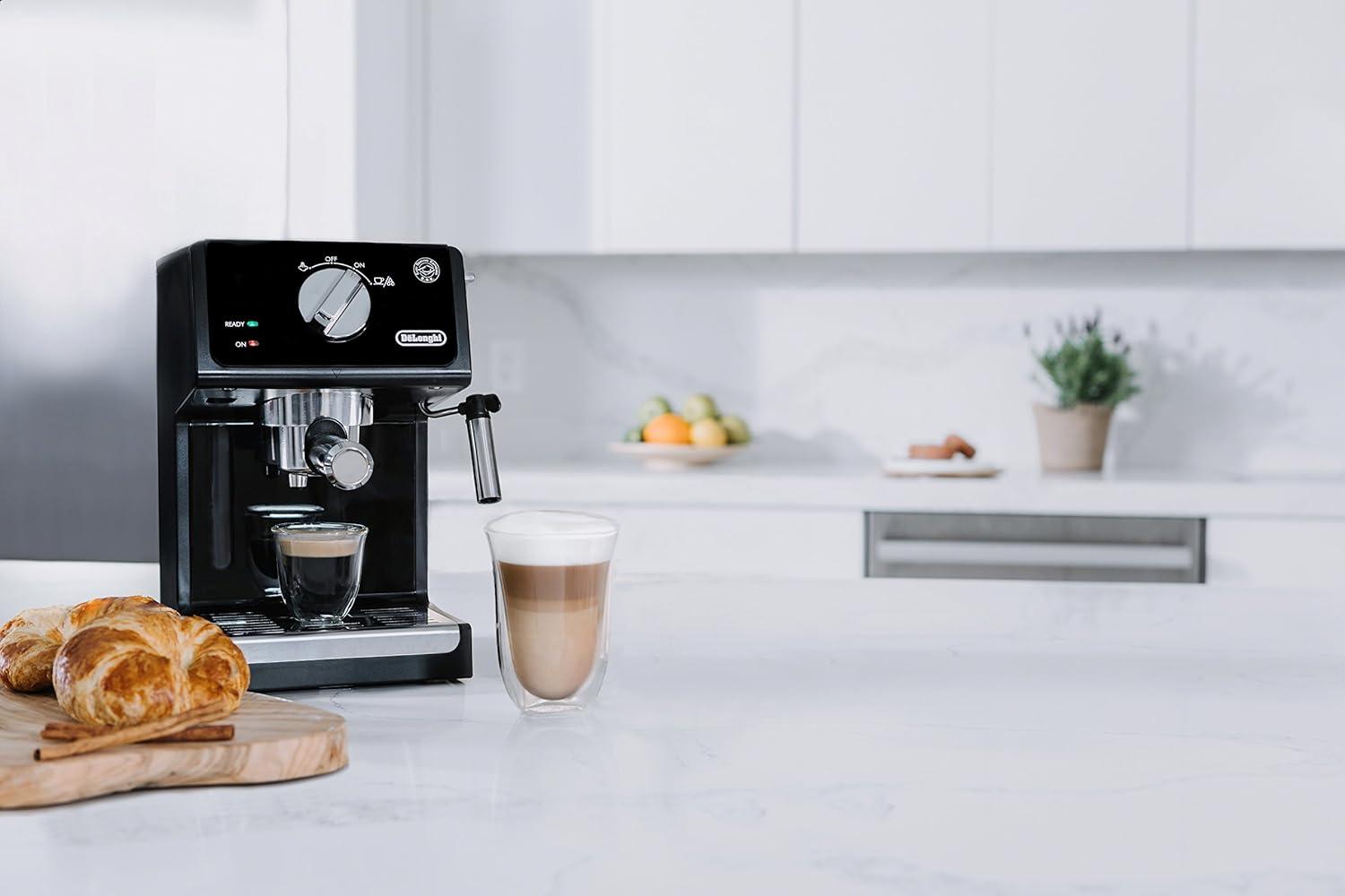 imageDeLonghi 15Bar Pump Espresso Machine with Milk Frother ampamp Temperature Control Compact Home Barista Coffee Maker for Espresso Latte Cappuccino ampamp Iced Coffee Easy to Clean DesignBlack