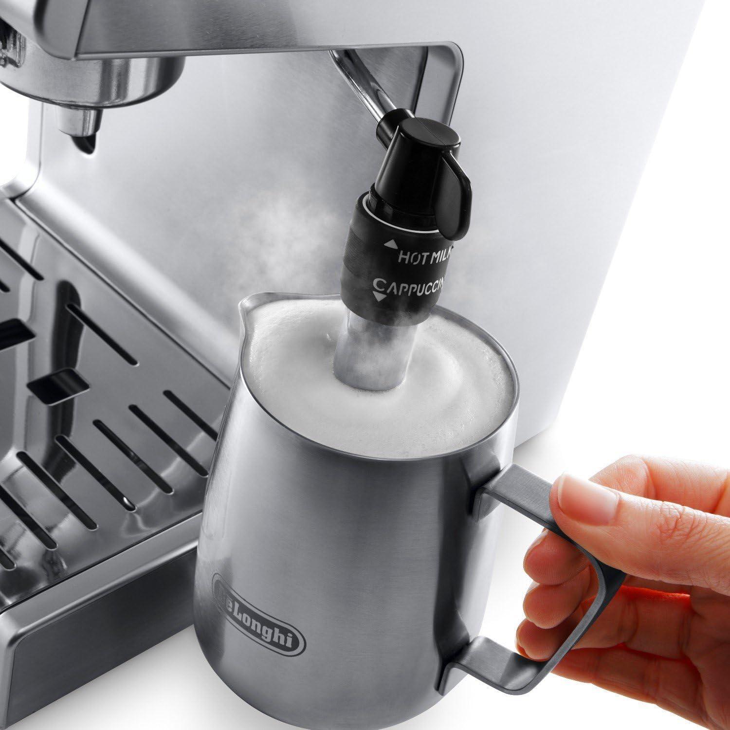 imageDeLonghi 15Bar Pump Espresso Machine with Milk Frother ampamp Temperature Control Compact Home Barista Coffee Maker for Espresso Latte Cappuccino ampamp Iced Coffee Easy to Clean DesignSilverStainless Steel