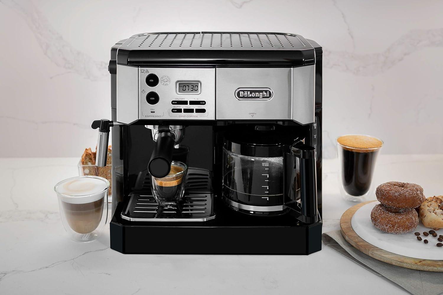 imageDeLonghi BCO430BM AllinOne Combination Maker ampamp Espresso Machine Advanced Milk Frother for Cappuccino Latte ampamp Macchiato Glass Coffee Pot 10CupSilverBlack