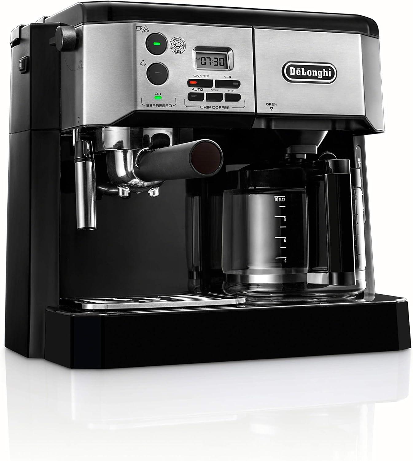 imageDeLonghi BCO430BM AllinOne Combination Maker ampamp Espresso Machine Advanced Milk Frother for Cappuccino Latte ampamp Macchiato Glass Coffee Pot 10CupSilverBlack
