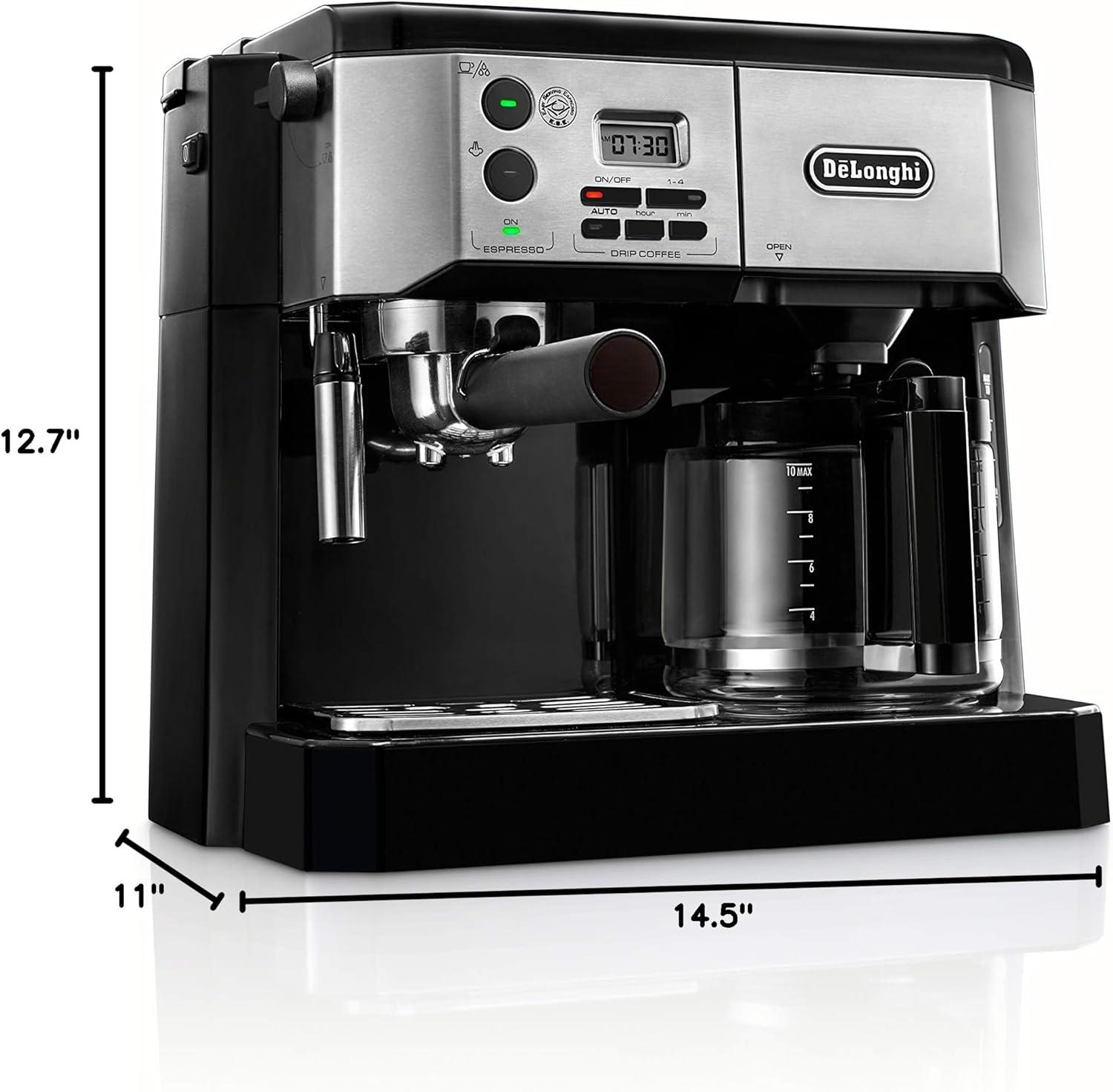 imageDeLonghi BCO430BM AllinOne Combination Maker ampamp Espresso Machine Advanced Milk Frother for Cappuccino Latte ampamp Macchiato Glass Coffee Pot 10CupSilverBlack