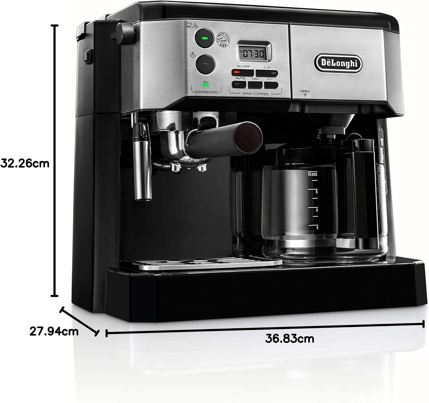 imageDeLonghi BCO430BM AllinOne Combination Maker ampamp Espresso Machine Advanced Milk Frother for Cappuccino Latte ampamp Macchiato Glass Coffee Pot 10CupSilverBlack