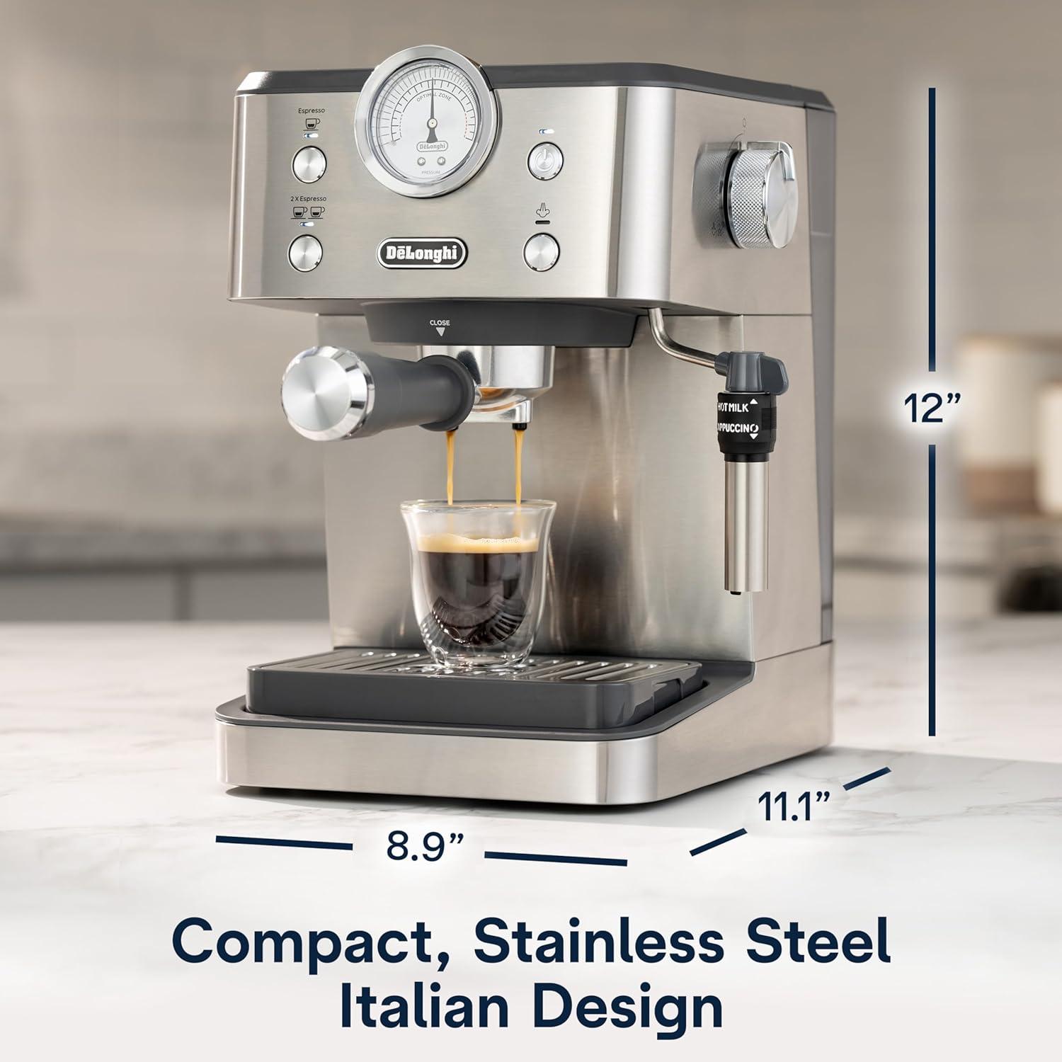imageDeLonghi Classic Espresso Machine with Milk Frother 15Bar Pump ampamp Temperature Control Barista Coffee Maker Kit for Espresso Latte Cappuccino ampamp IcedClassic