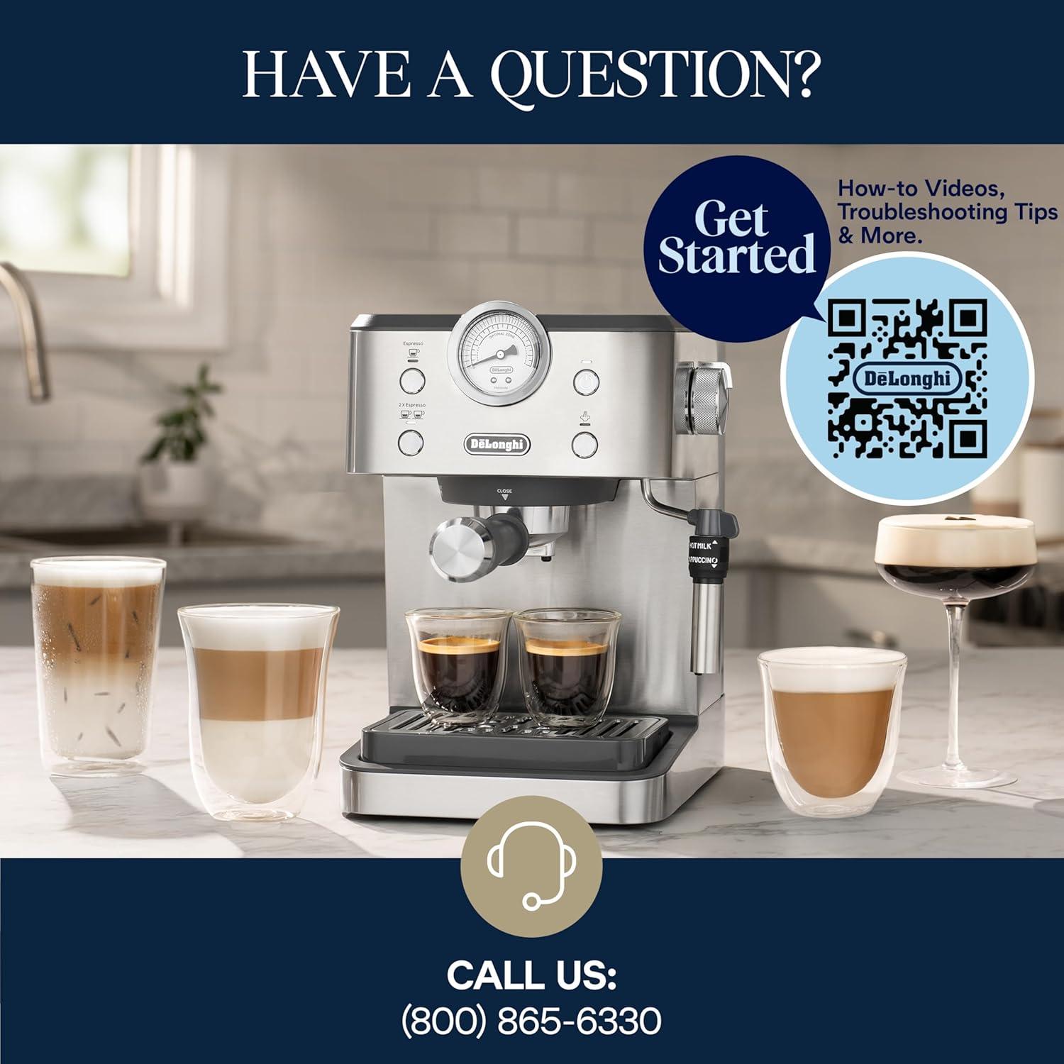 imageDeLonghi Classic Espresso Machine with Milk Frother 15Bar Pump ampamp Temperature Control Barista Coffee Maker Kit for Espresso Latte Cappuccino ampamp IcedClassic