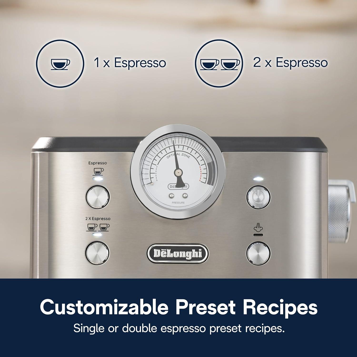 imageDeLonghi Classic Espresso Machine with Milk Frother 15Bar Pump ampamp Temperature Control Barista Coffee Maker Kit for Espresso Latte Cappuccino ampamp IcedClassic