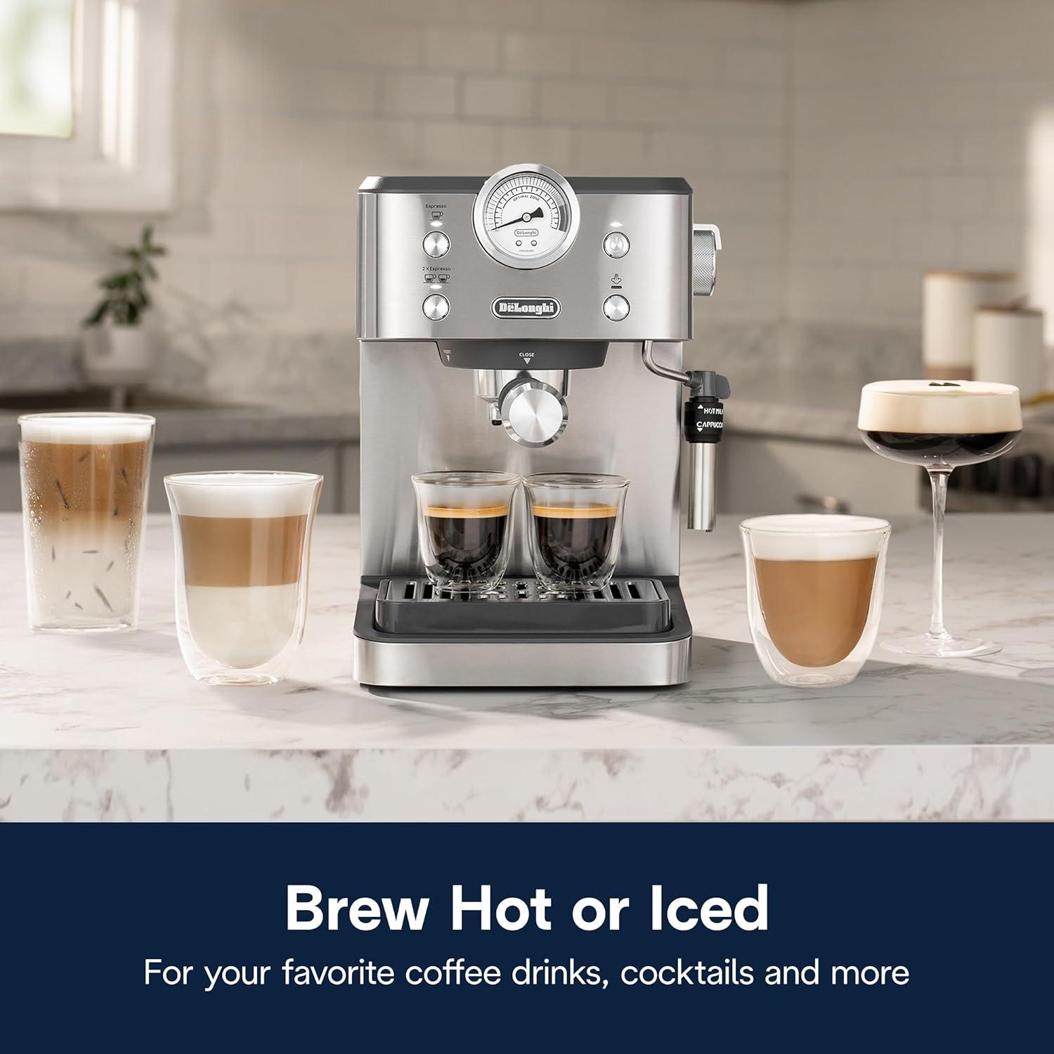 imageDeLonghi Classic Espresso Machine with Milk Frother 15Bar Pump ampamp Temperature Control Barista Coffee Maker Kit for Espresso Latte Cappuccino ampamp IcedClassic
