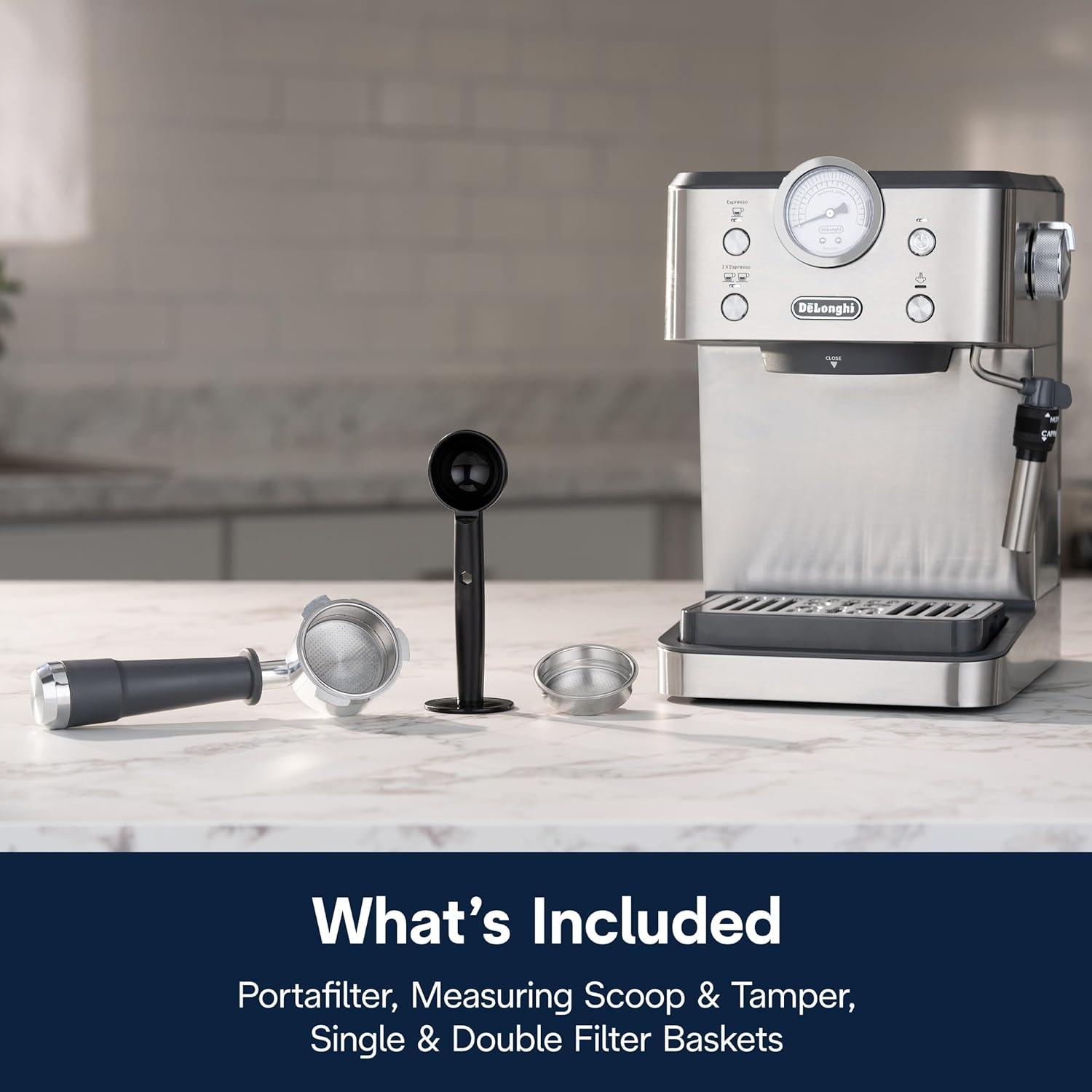 imageDeLonghi Classic Espresso Machine with Milk Frother 15Bar Pump ampamp Temperature Control Barista Coffee Maker Kit for Espresso Latte Cappuccino ampamp IcedClassic