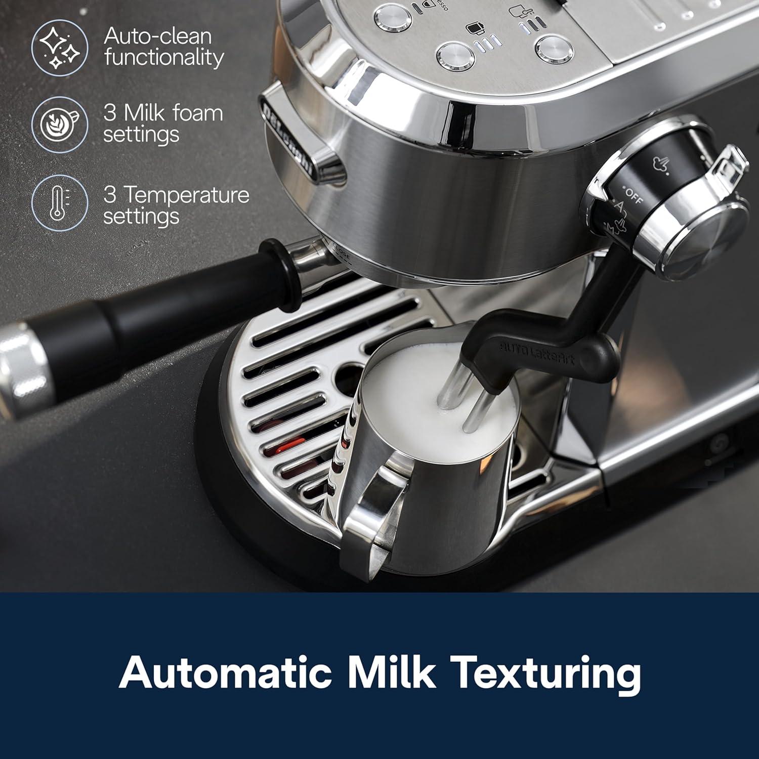 imageDeLonghi Classic Espresso Machine with Milk Frother 15Bar Pump ampamp Temperature Control Barista Coffee Maker Kit for Espresso Latte Cappuccino ampamp IcedAutomatic Milk