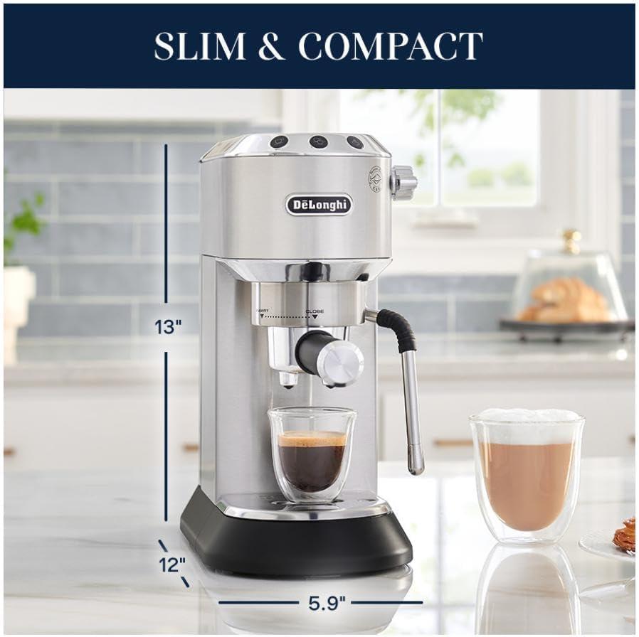 imageDeLonghi Dedica Arte Espresso Machine with My LatteArt Steam Wand Milk Frother 15Bar Pump ampamp 3Level Temp Control Compact Espresso Maker for Latte ampamp Cappuccino Italian Stainless Steel DesignMetal