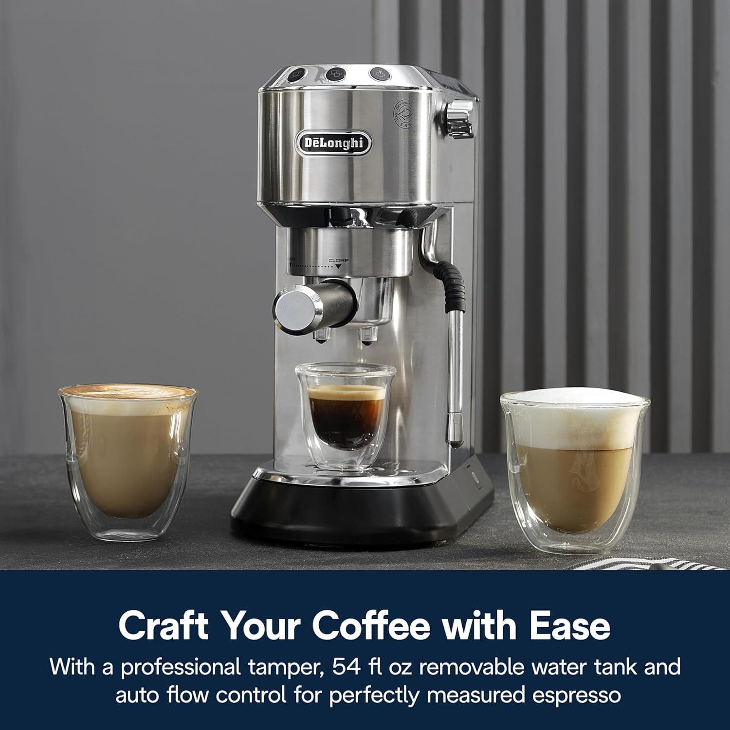 imageDeLonghi Dedica Arte Espresso Machine with My LatteArt Steam Wand Milk Frother 15Bar Pump ampamp 3Level Temp Control Compact Espresso Maker for Latte ampamp Cappuccino Italian Stainless Steel DesignMetal