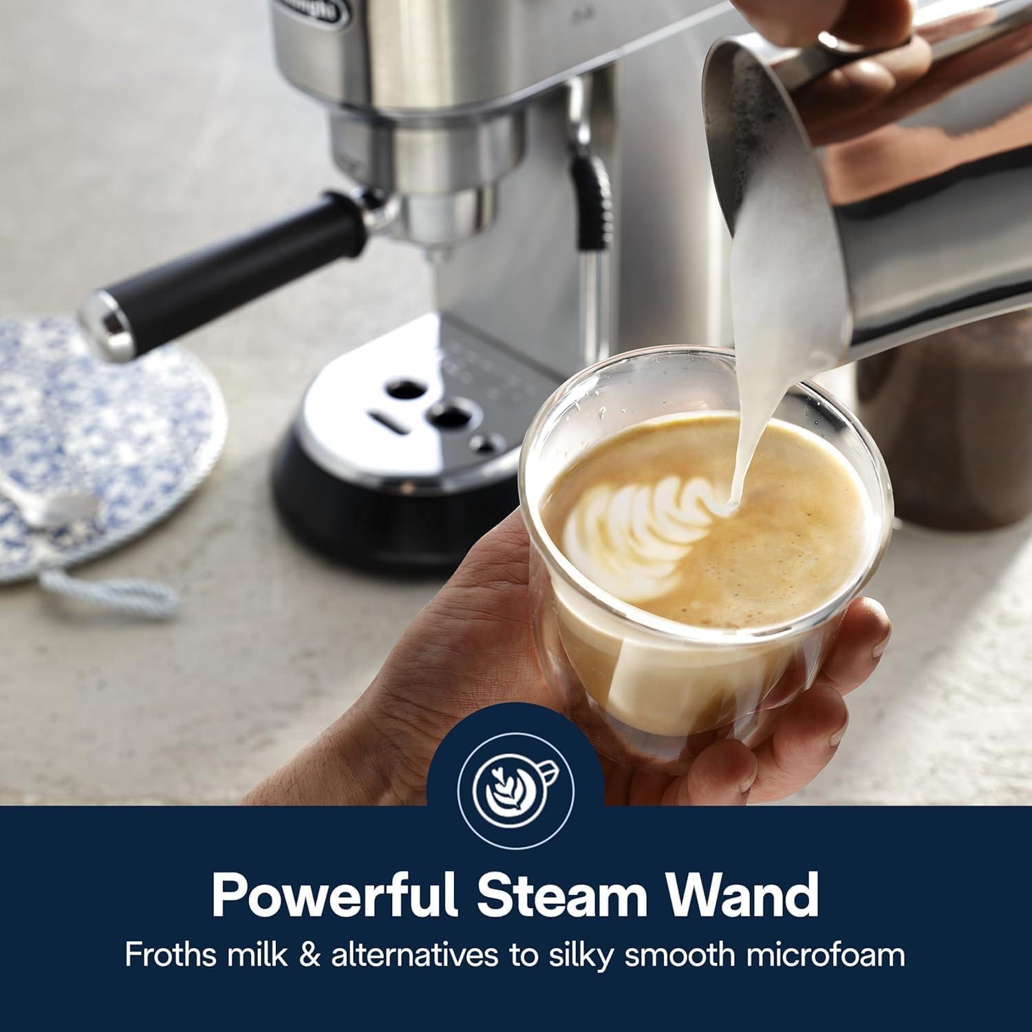 imageDeLonghi Dedica Arte Espresso Machine with My LatteArt Steam Wand Milk Frother 15Bar Pump ampamp 3Level Temp Control Compact Espresso Maker for Latte ampamp Cappuccino Italian Stainless Steel DesignMetal