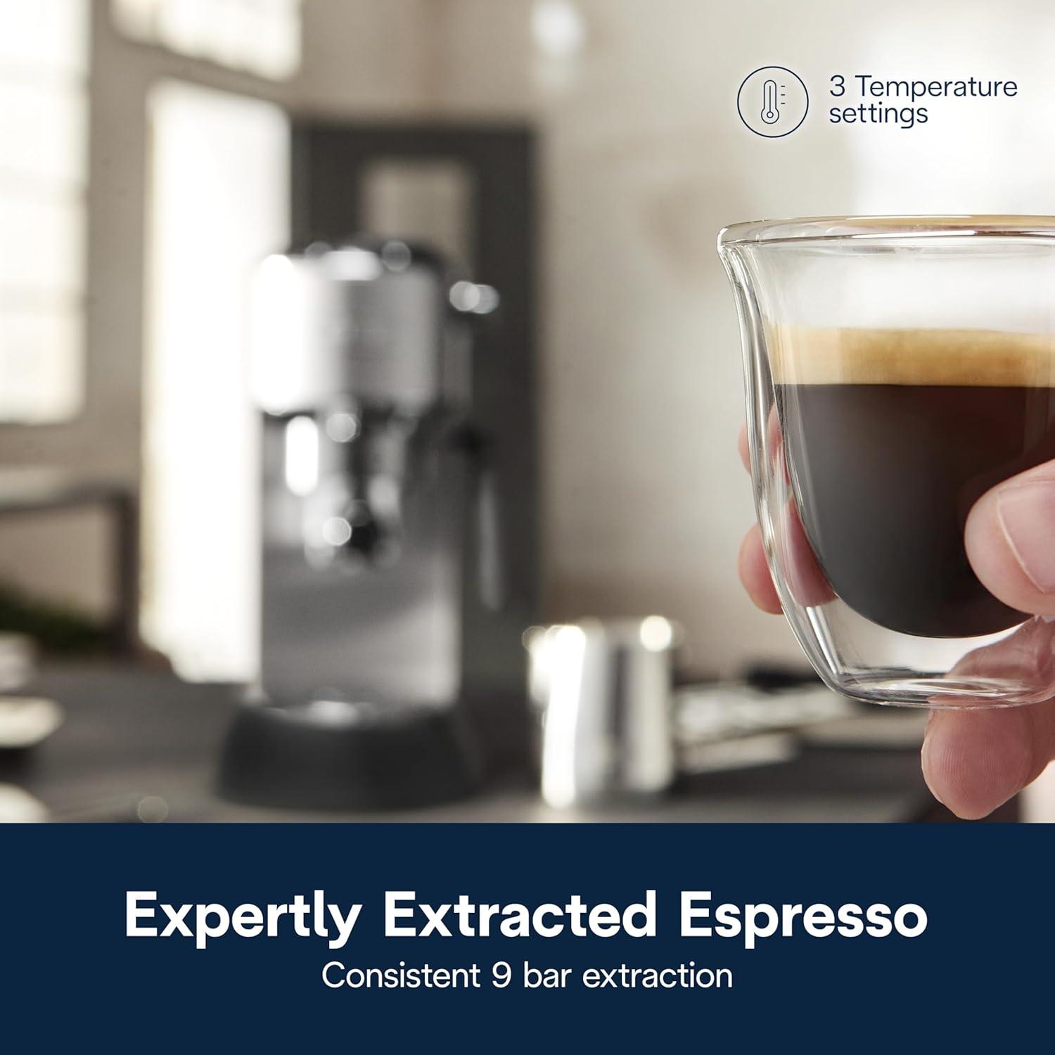 imageDeLonghi Dedica Arte Espresso Machine with My LatteArt Steam Wand Milk Frother 15Bar Pump ampamp 3Level Temp Control Compact Espresso Maker for Latte ampamp Cappuccino Italian Stainless Steel DesignMetal