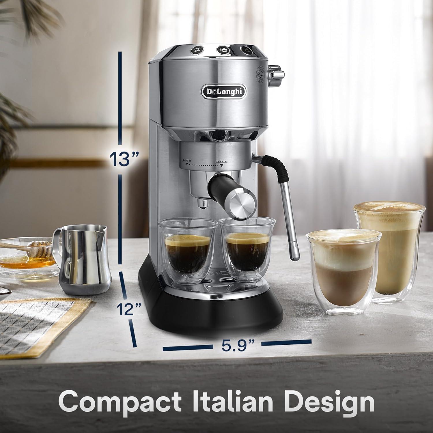 imageDeLonghi Dedica Arte Espresso Machine with My LatteArt Steam Wand Milk Frother 15Bar Pump ampamp 3Level Temp Control Compact Espresso Maker for Latte ampamp Cappuccino Italian Stainless Steel DesignMetal